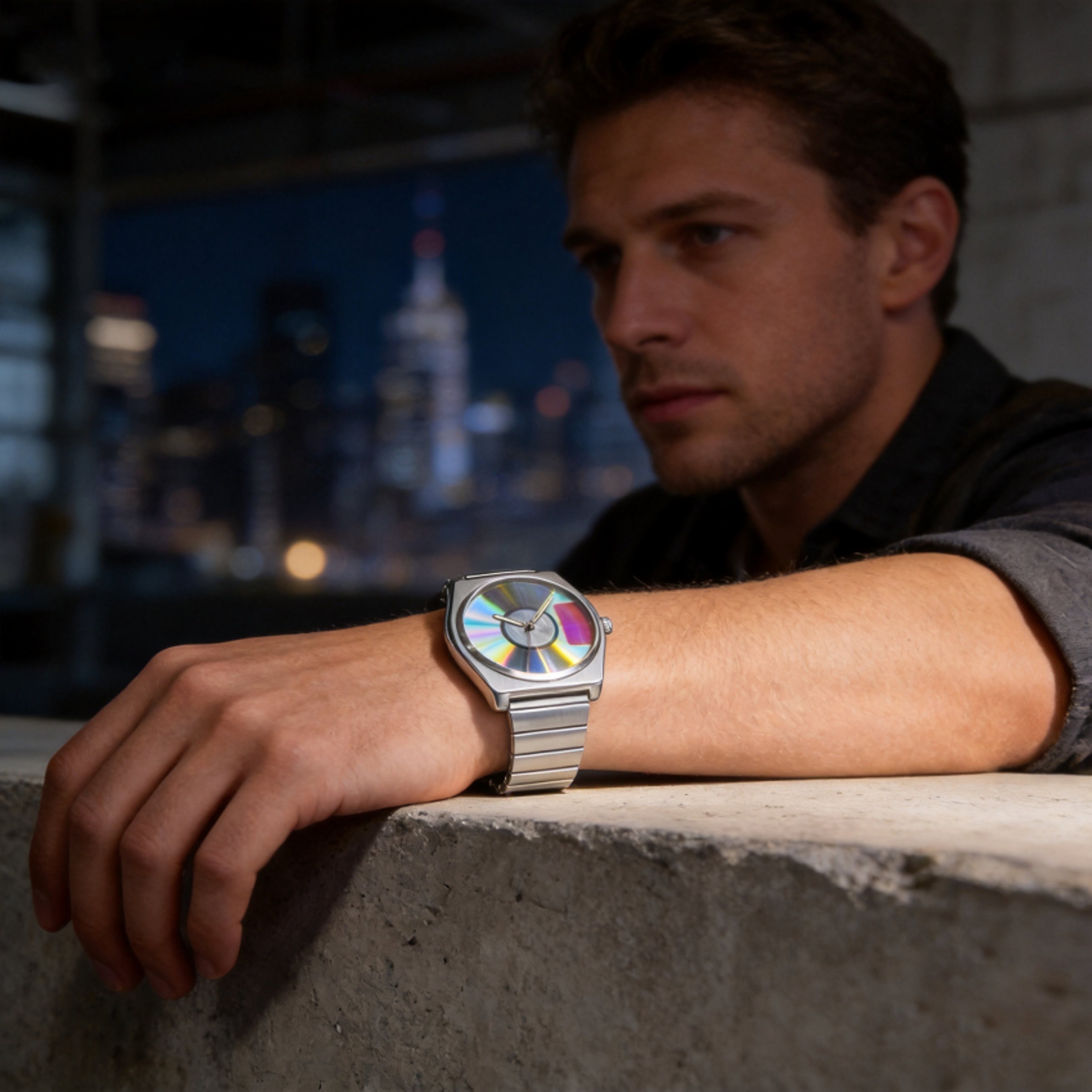 retro record dial quartz watch for men with luminous waterproof design