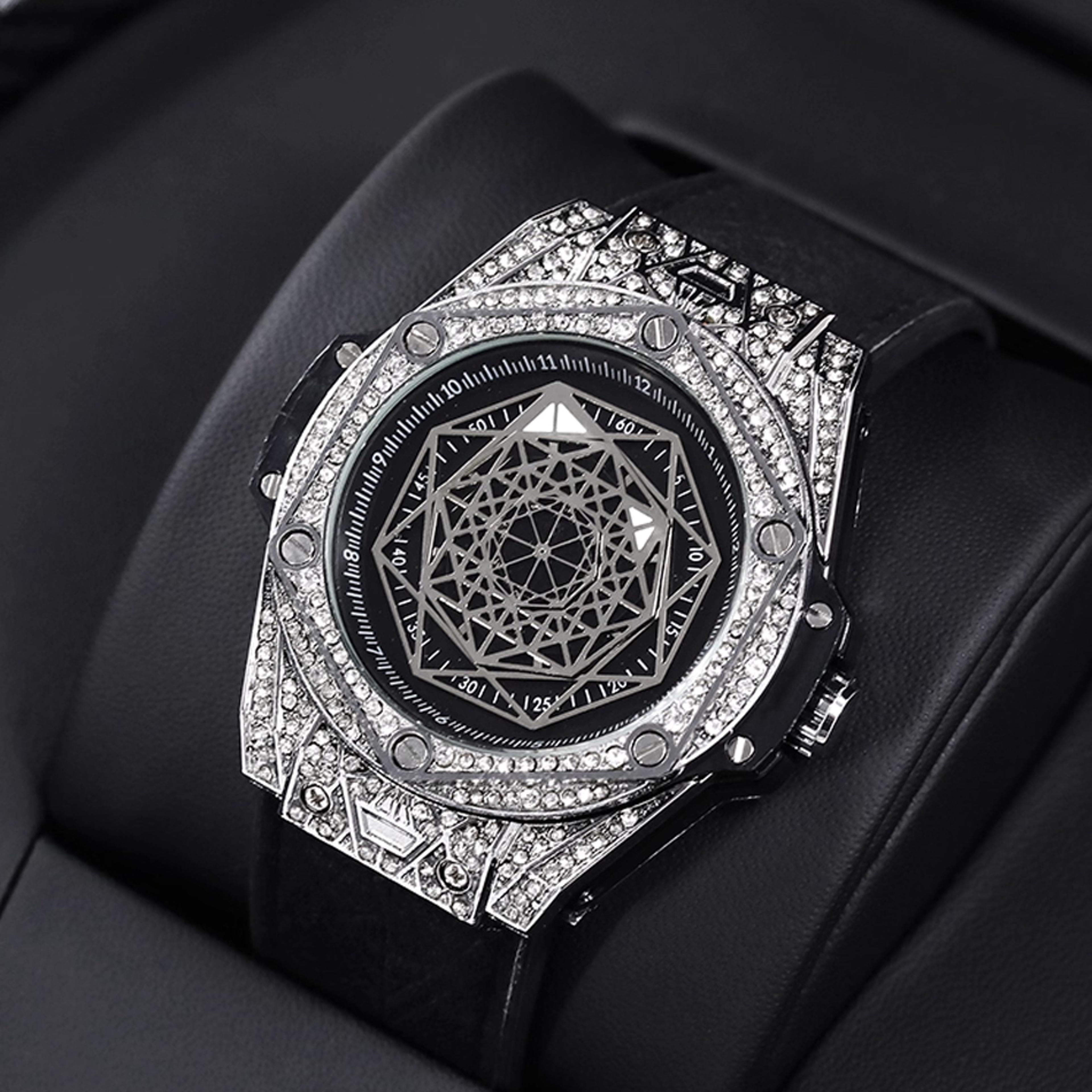 mens tonneau skeleton quartz watch waterproof diamond detail luxury wristwatch