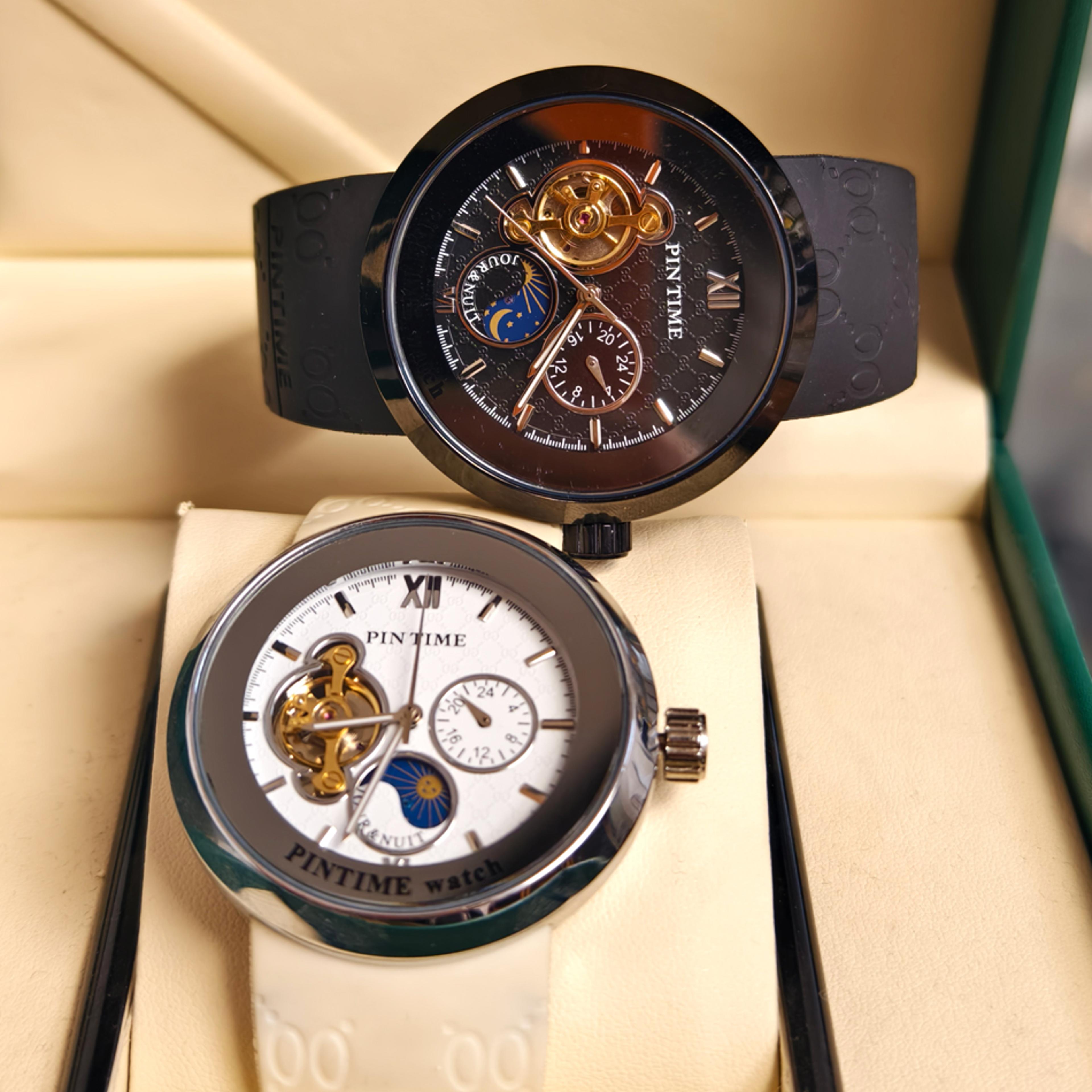 classic black mens automatic mechanical moon phase tourbillon watch
