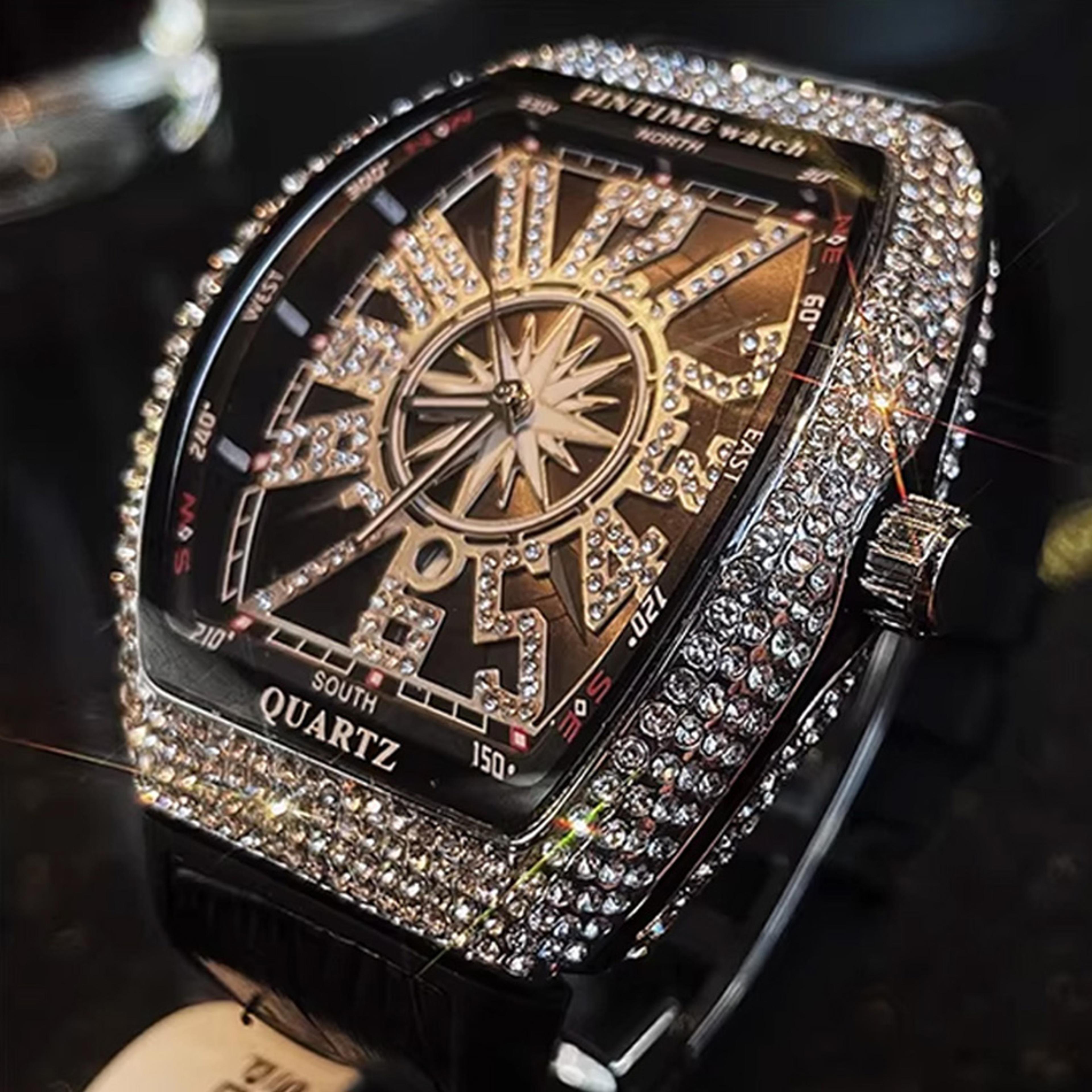 luxury iced out diamond watch for men hip hop quartz wristwatch
