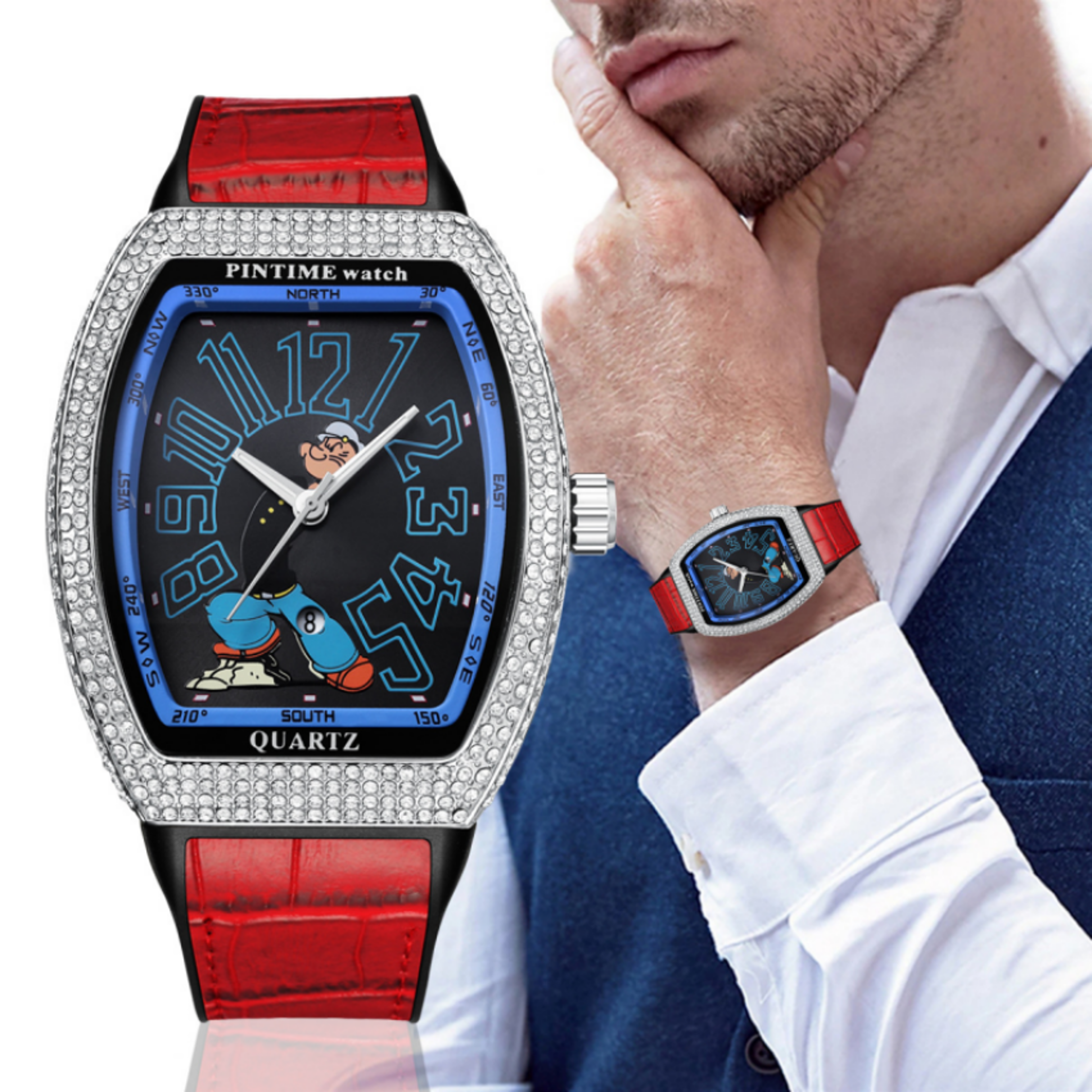 iced out tonneau mens watch luxury diamond hip hop quartz watch