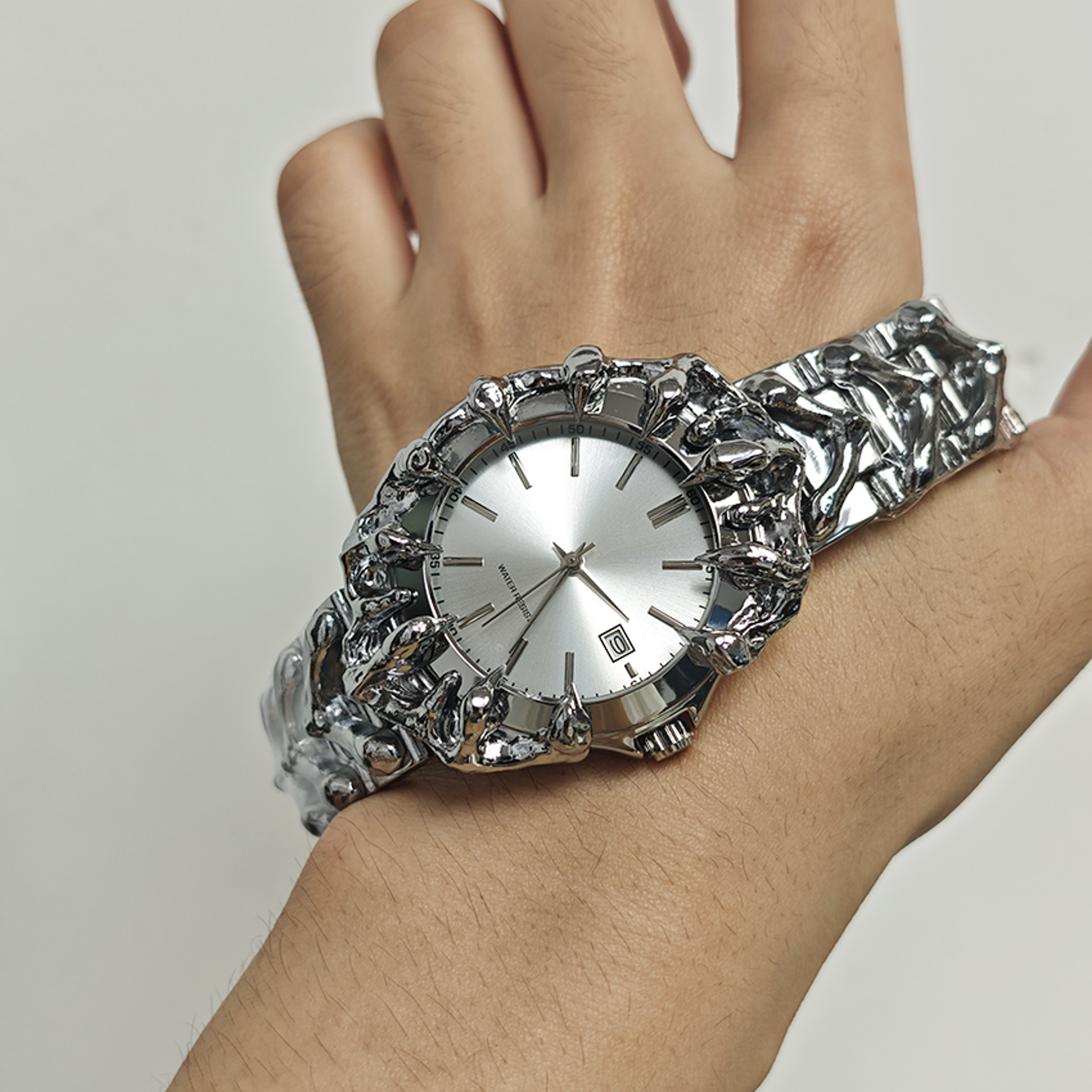 gothic claw quartz watch for men stainless steel statement wristwatch