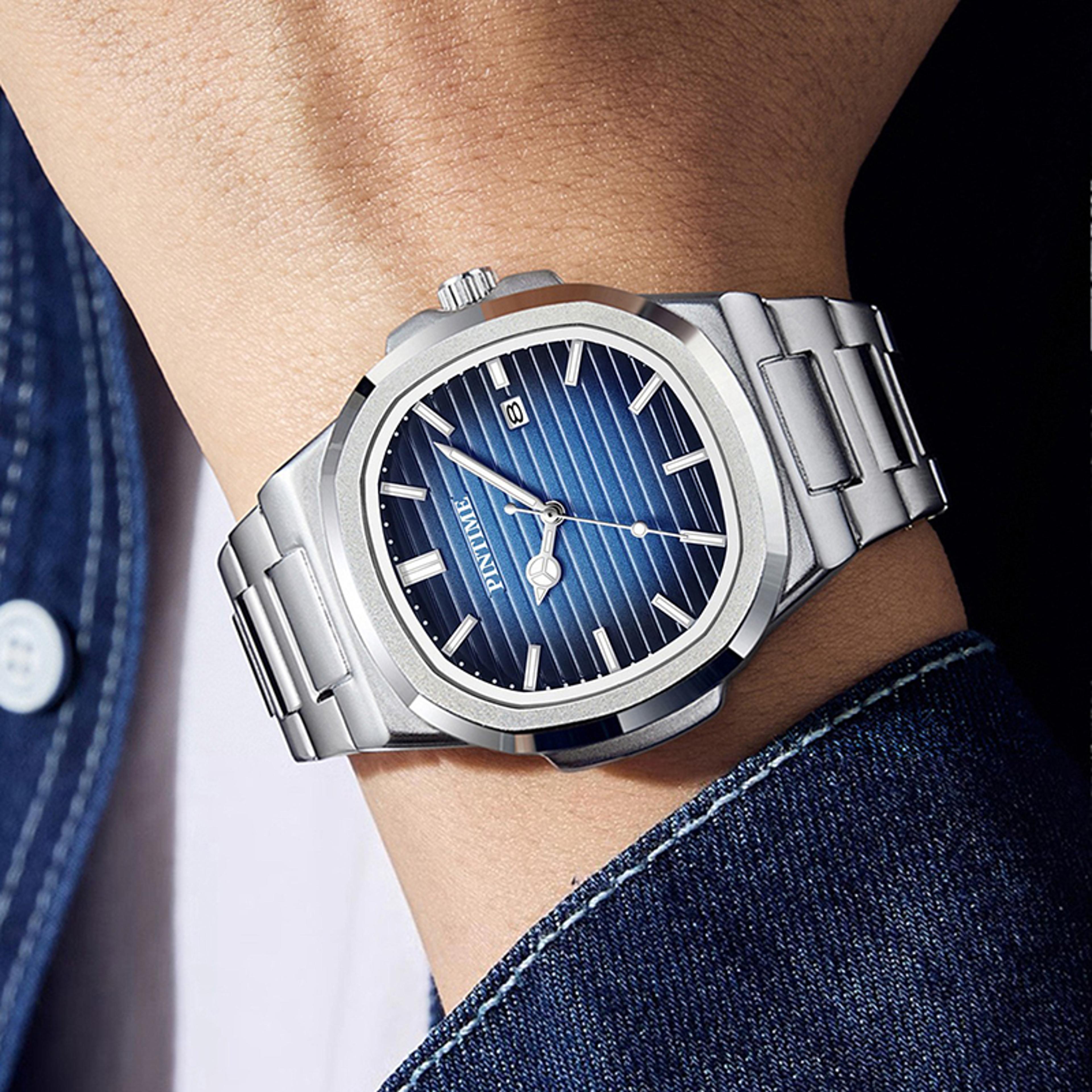 luxury mens quartz watch stainless steel waterproof business date wristwatch