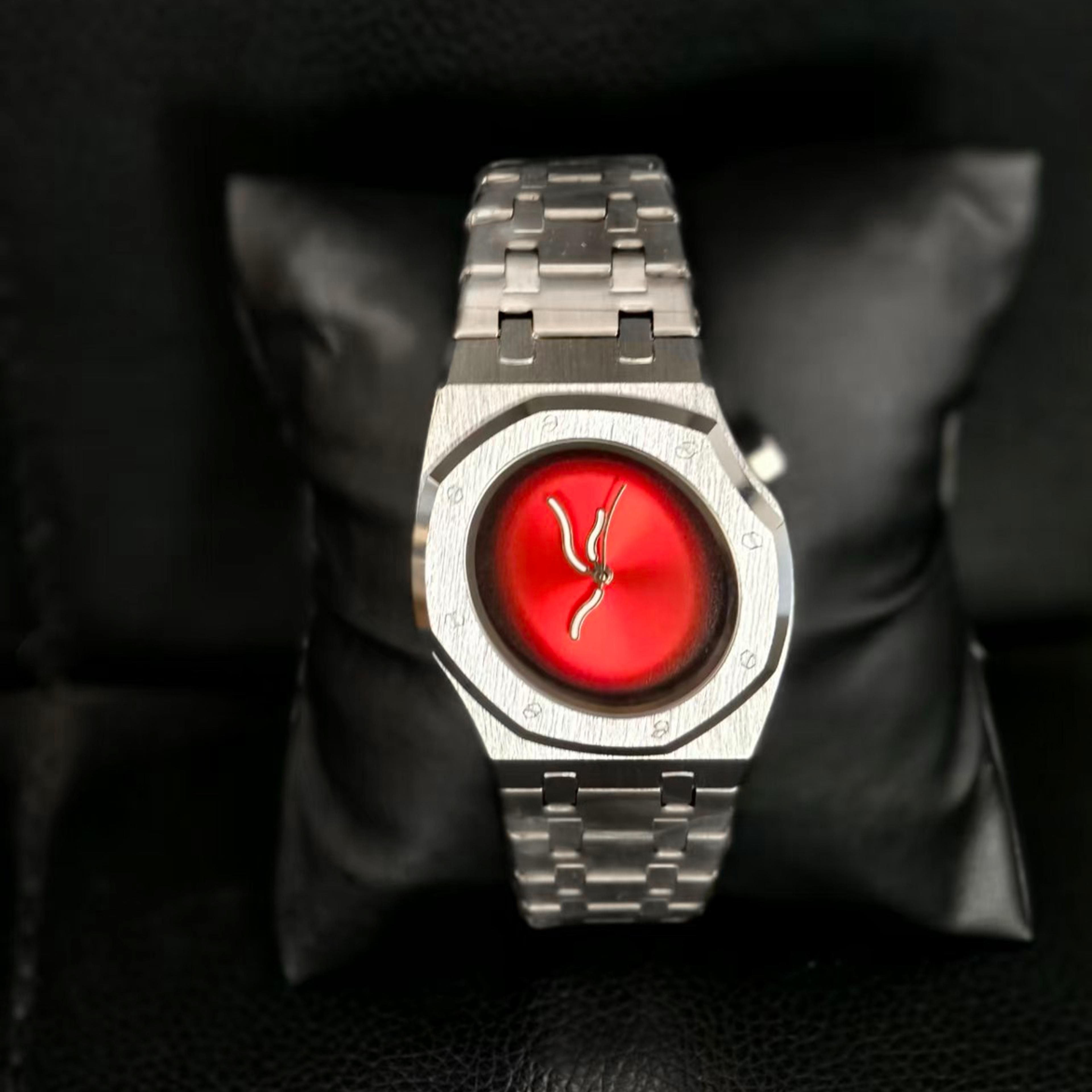 distorted gradient dial quartz watch stainless steel mens wristwatch