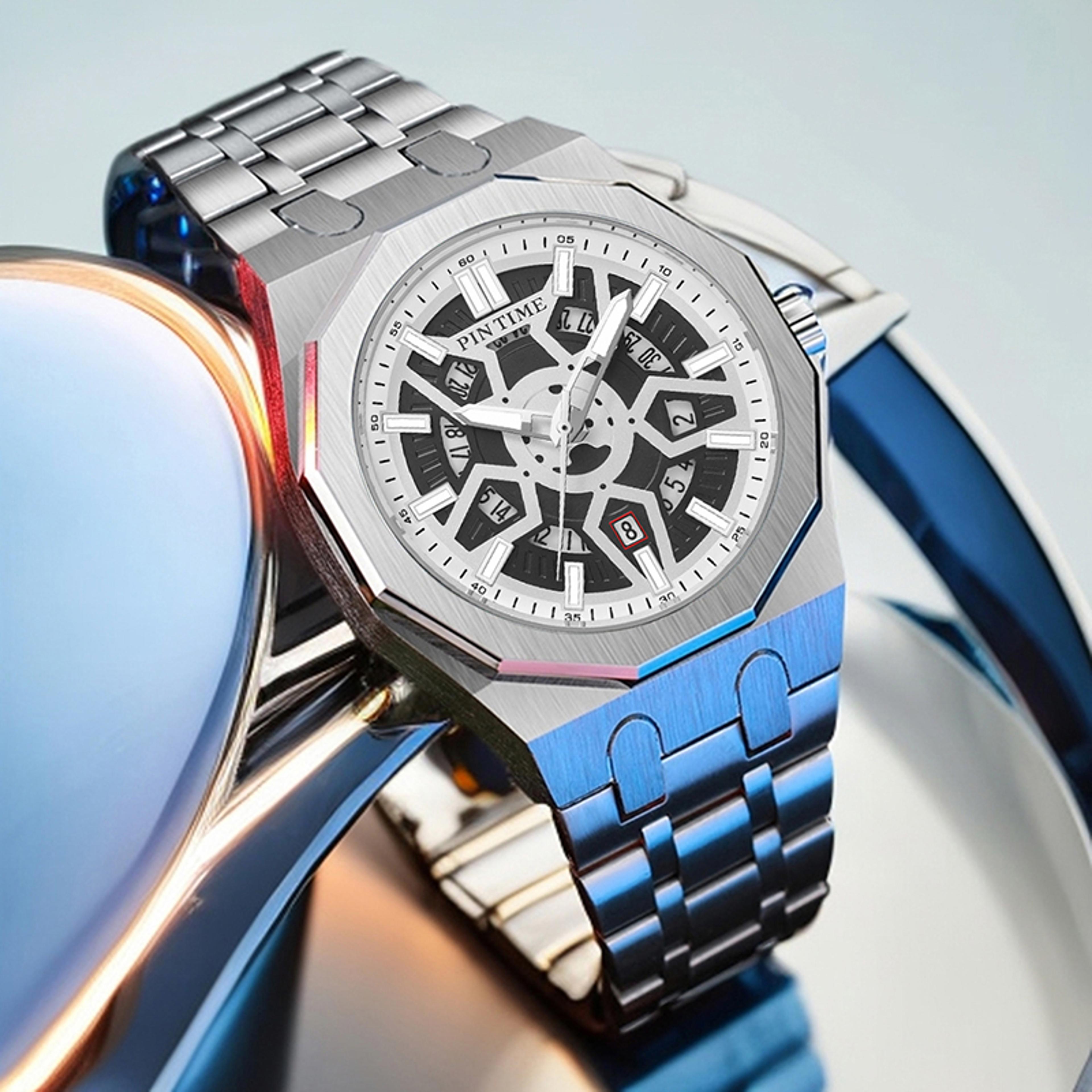 luxury mechanical style mens chronograph quartz watch waterproof luminous date sports watch