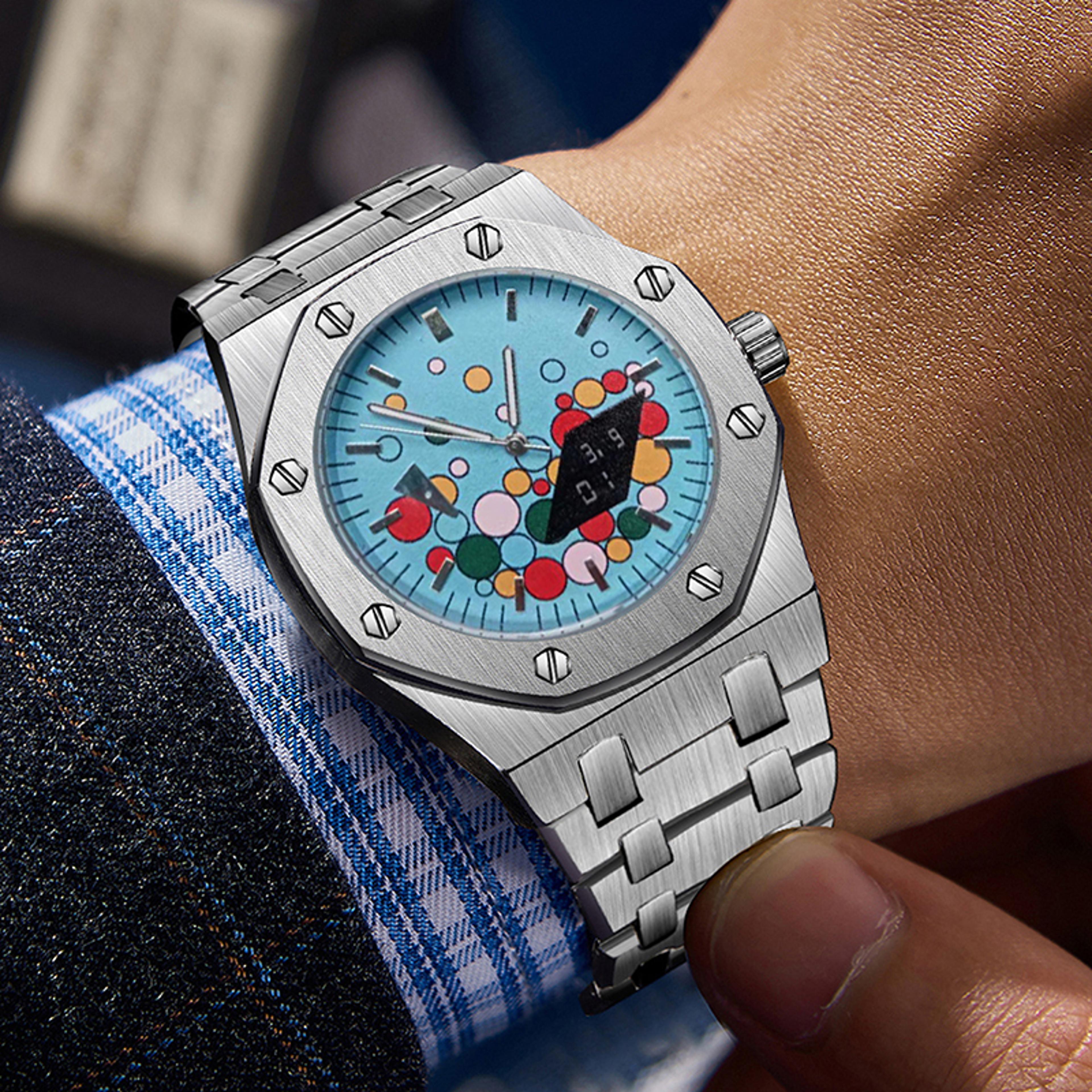 mens geometric quartz chronograph watch waterproof luminous business sports wristwatch
