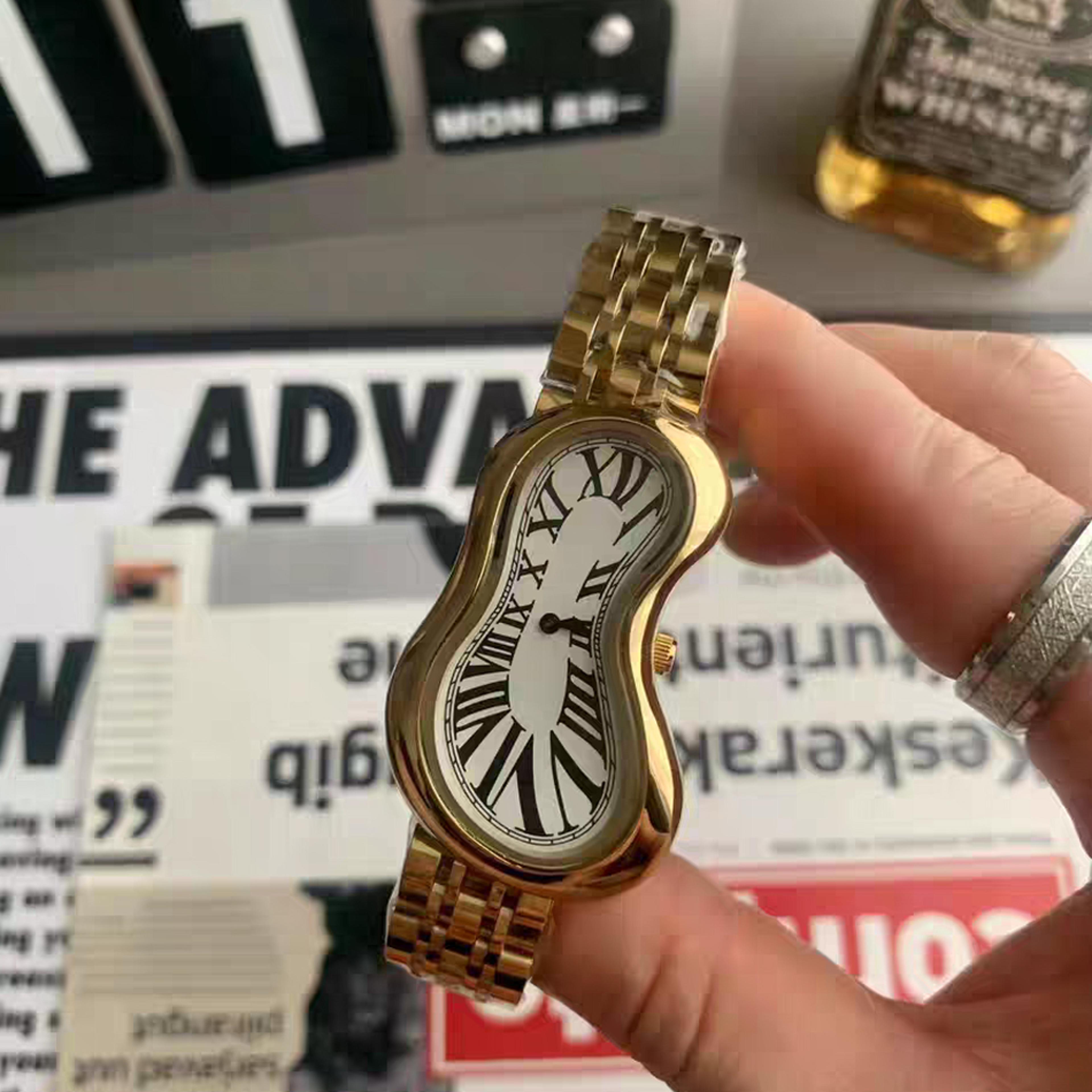 retro gold twisted quartz watch for men irregular statement wristwatch