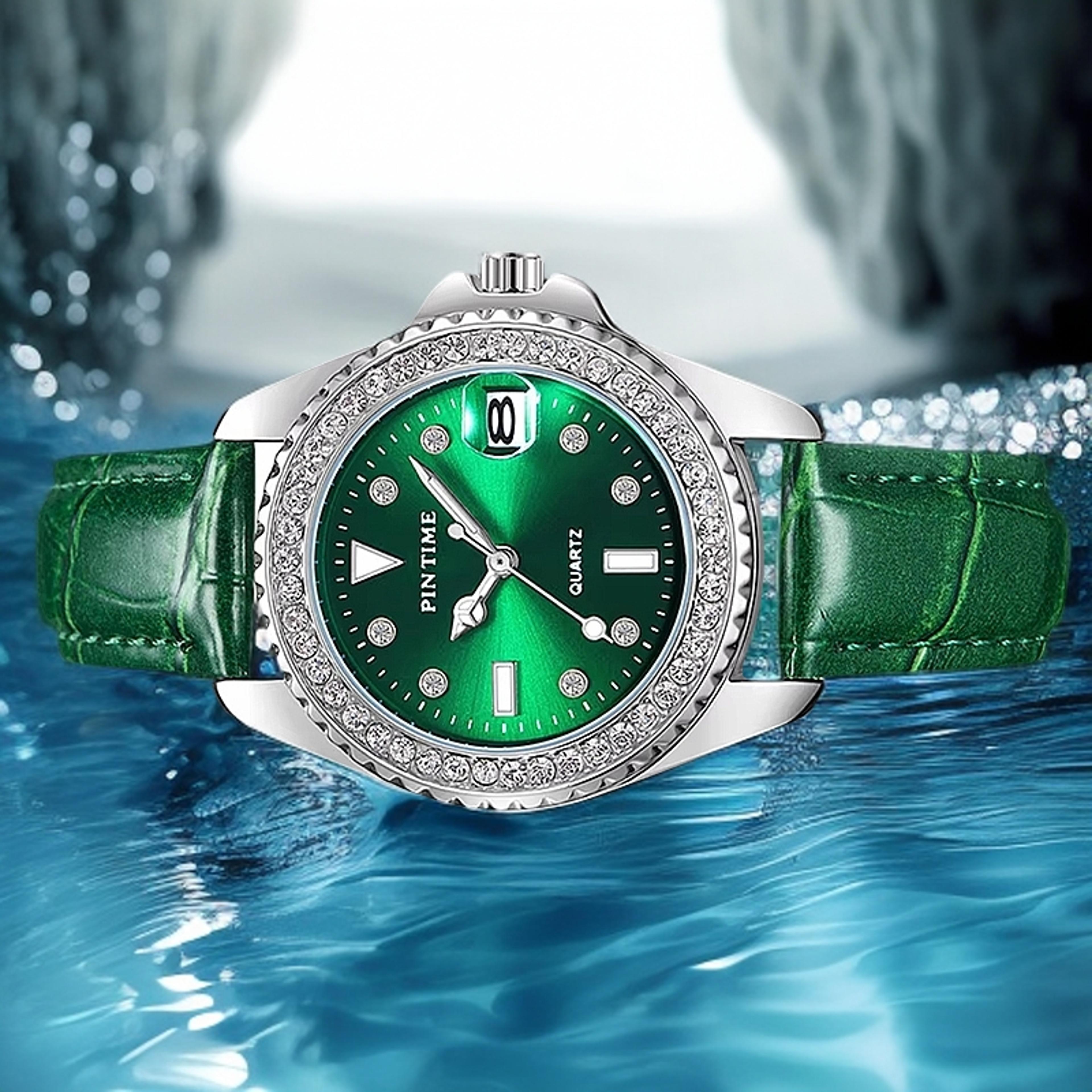 emerald green luxury womens quartz watch waterproof elegant ladies wristwatch