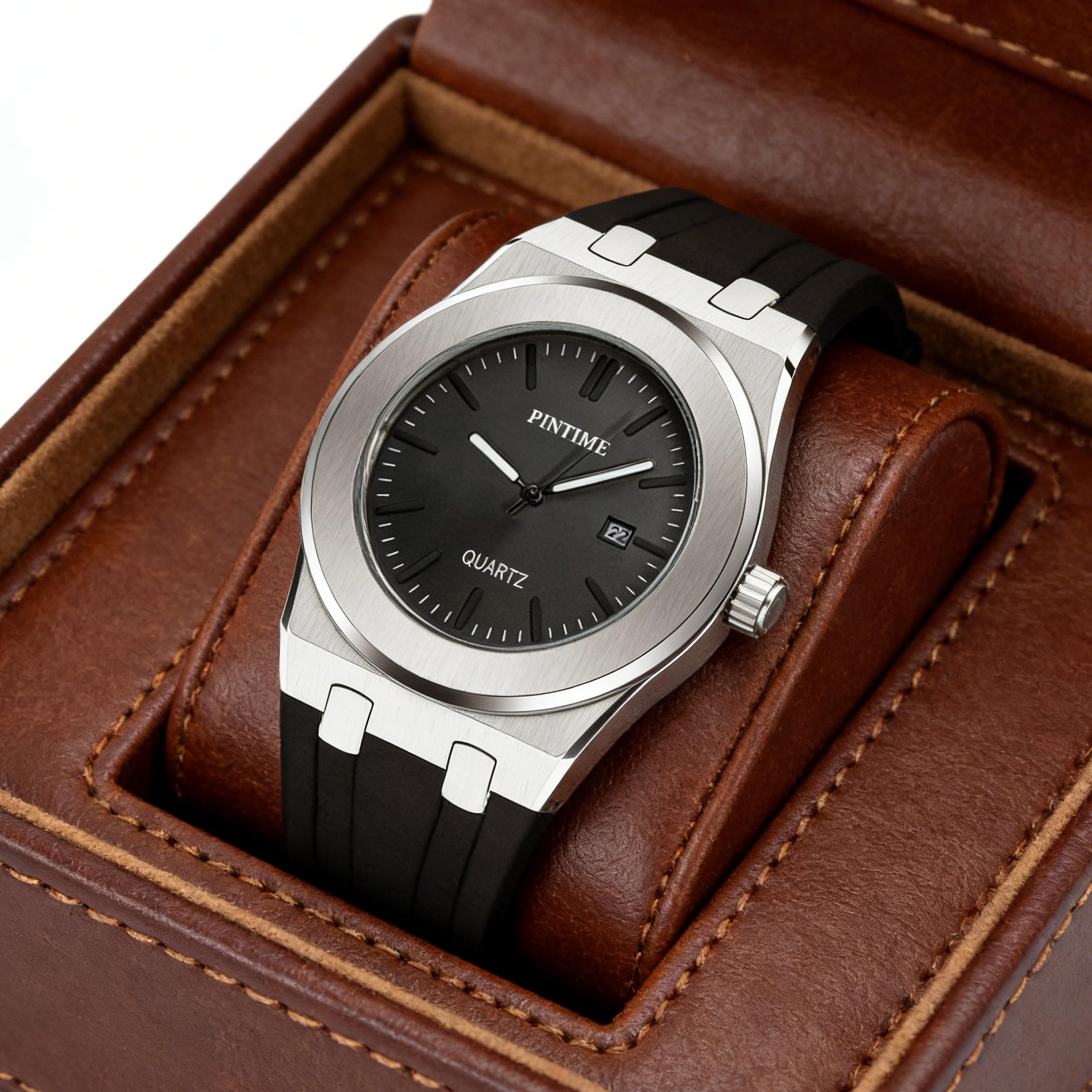 sport silicone strap mens quartz watch with water resistance and calendar dial