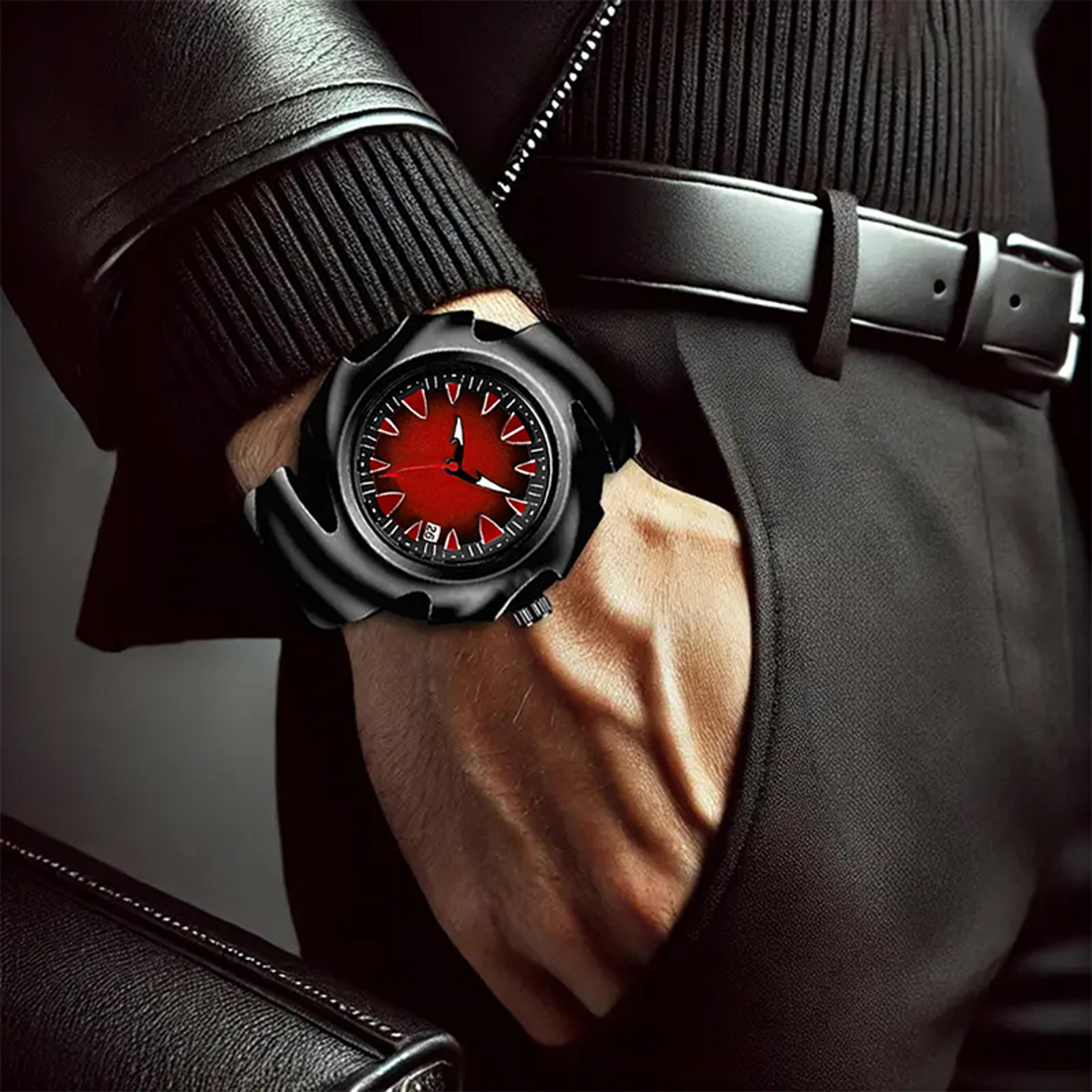 blade quartz watch black blue stainless steel analog wristwatch