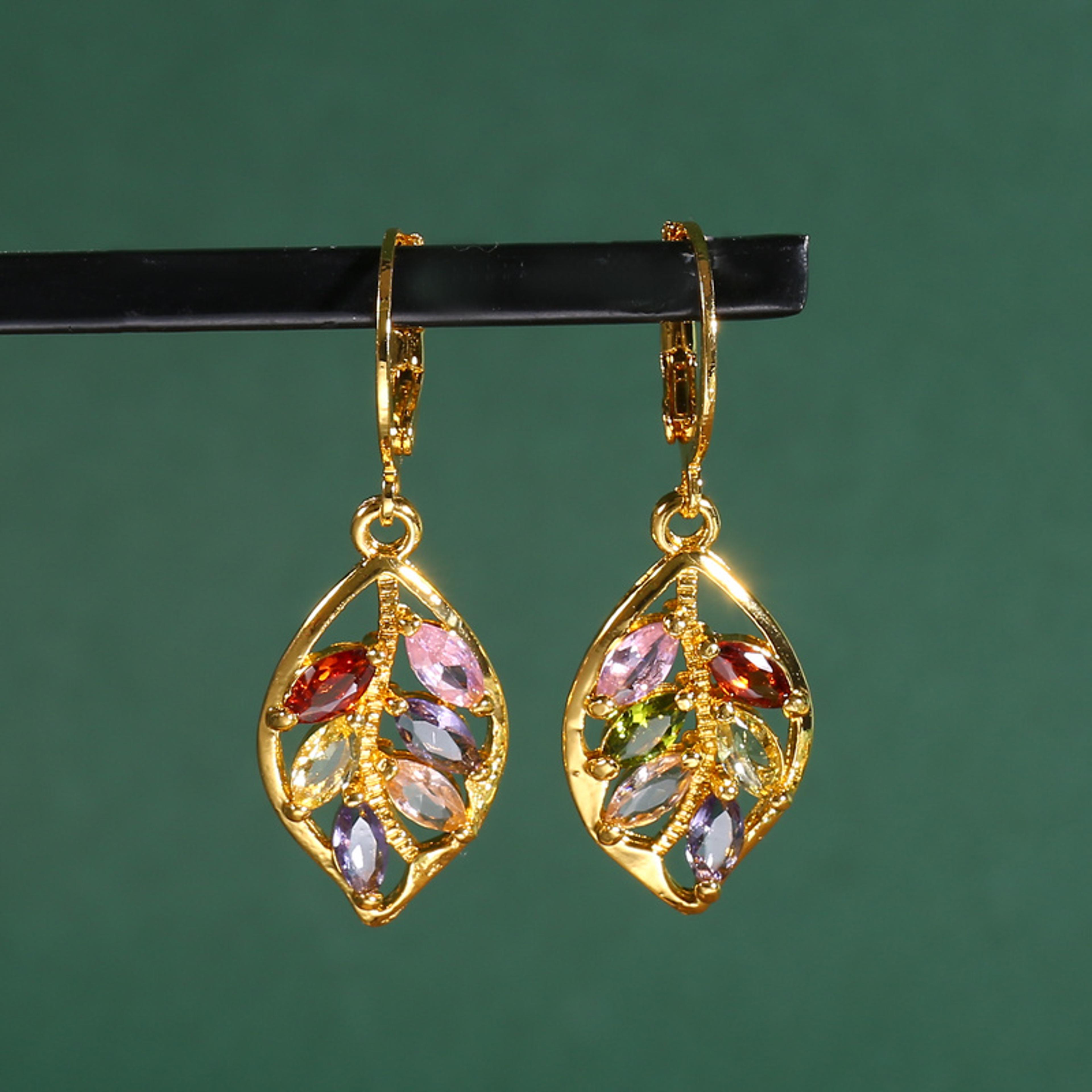 golden leaf zircon earrings for women elegant colorful statement jewelry