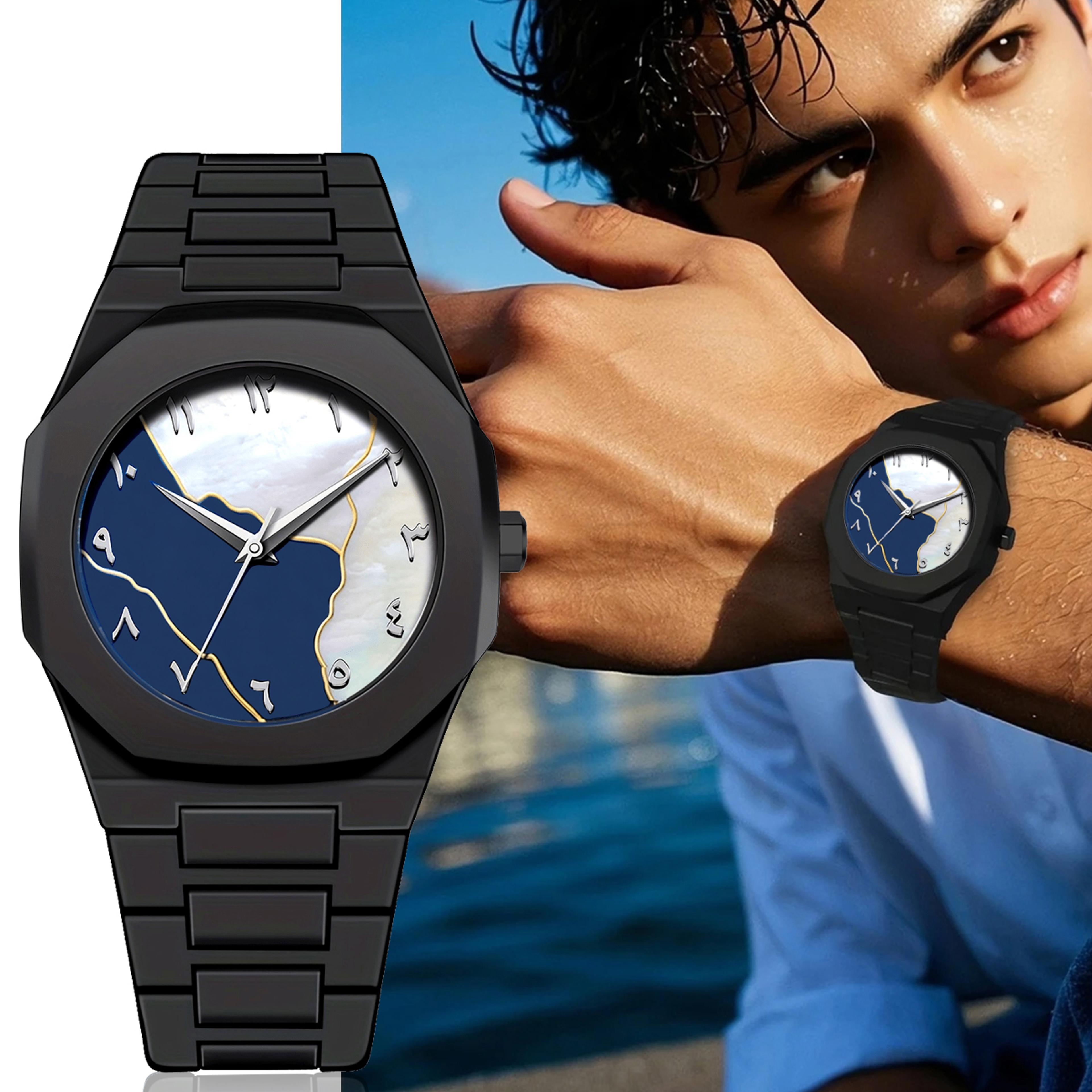 graffiti art mens quartz watch minimalist black business casual wristwatch