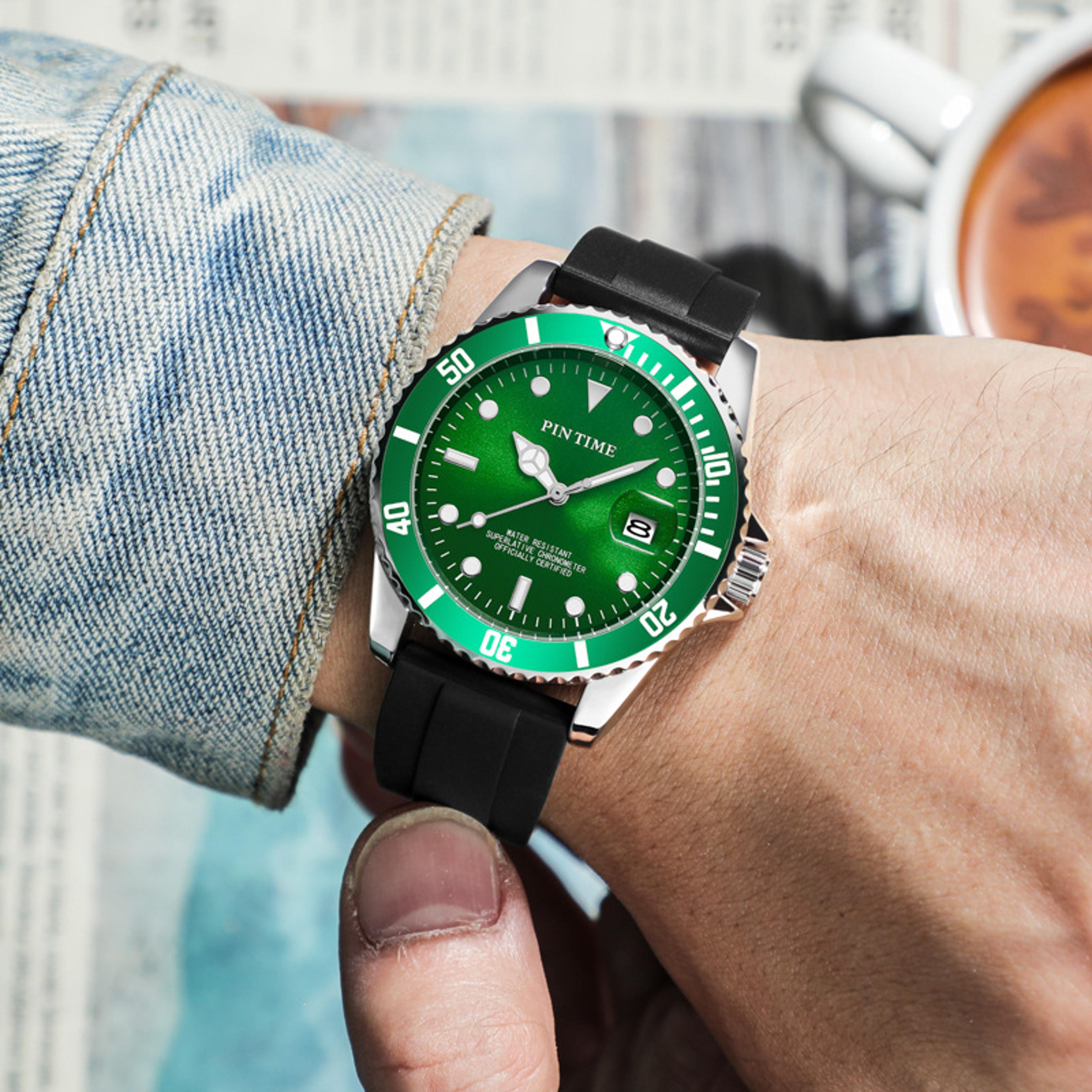 black green dial mens sports watch waterproof quartz silicone wristwatch