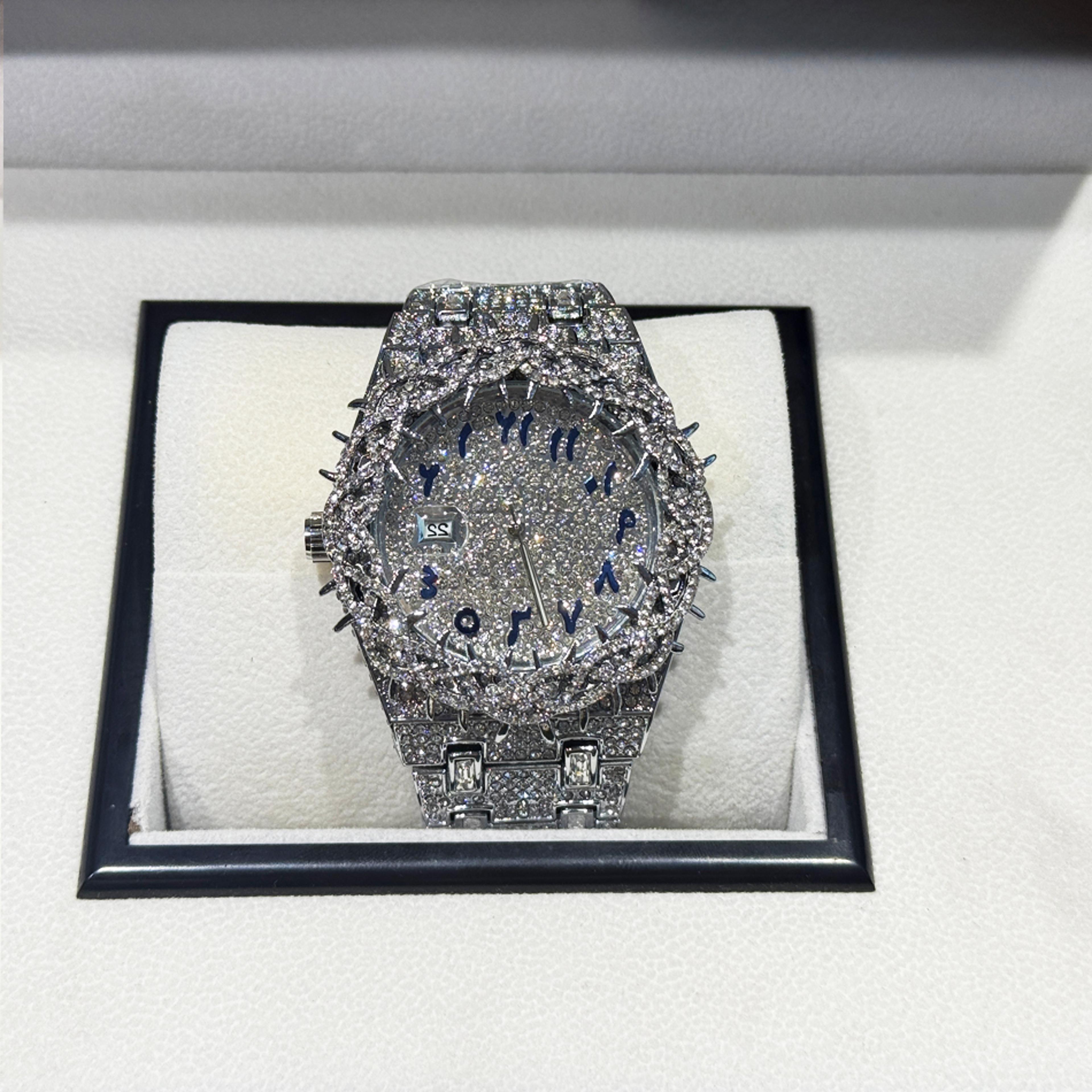 black thorn crown iced out watch for men luxury hip hop quartz wristwatch