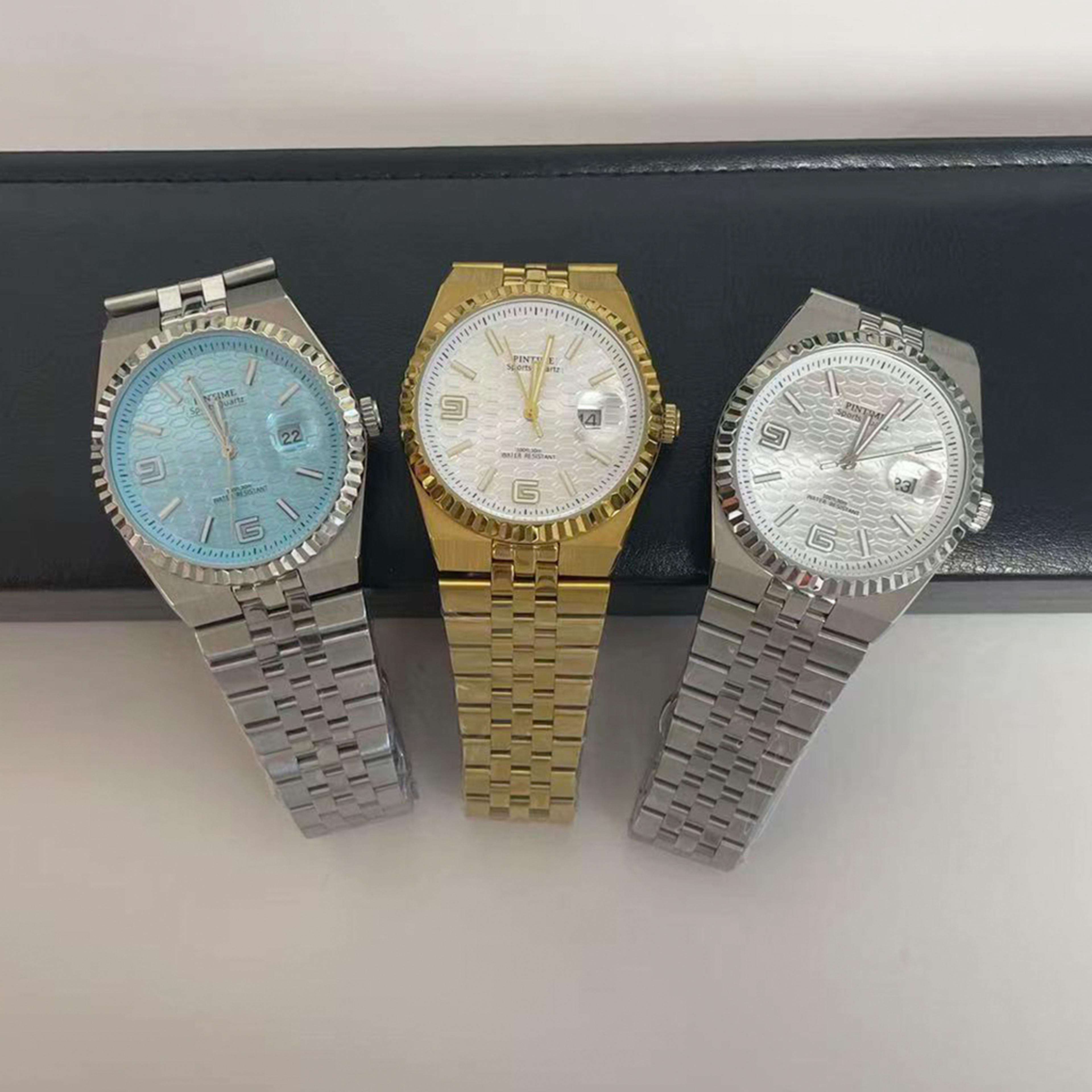 luxury ice blue honeycomb dial quartz watch for men stainless steel date wristwatch