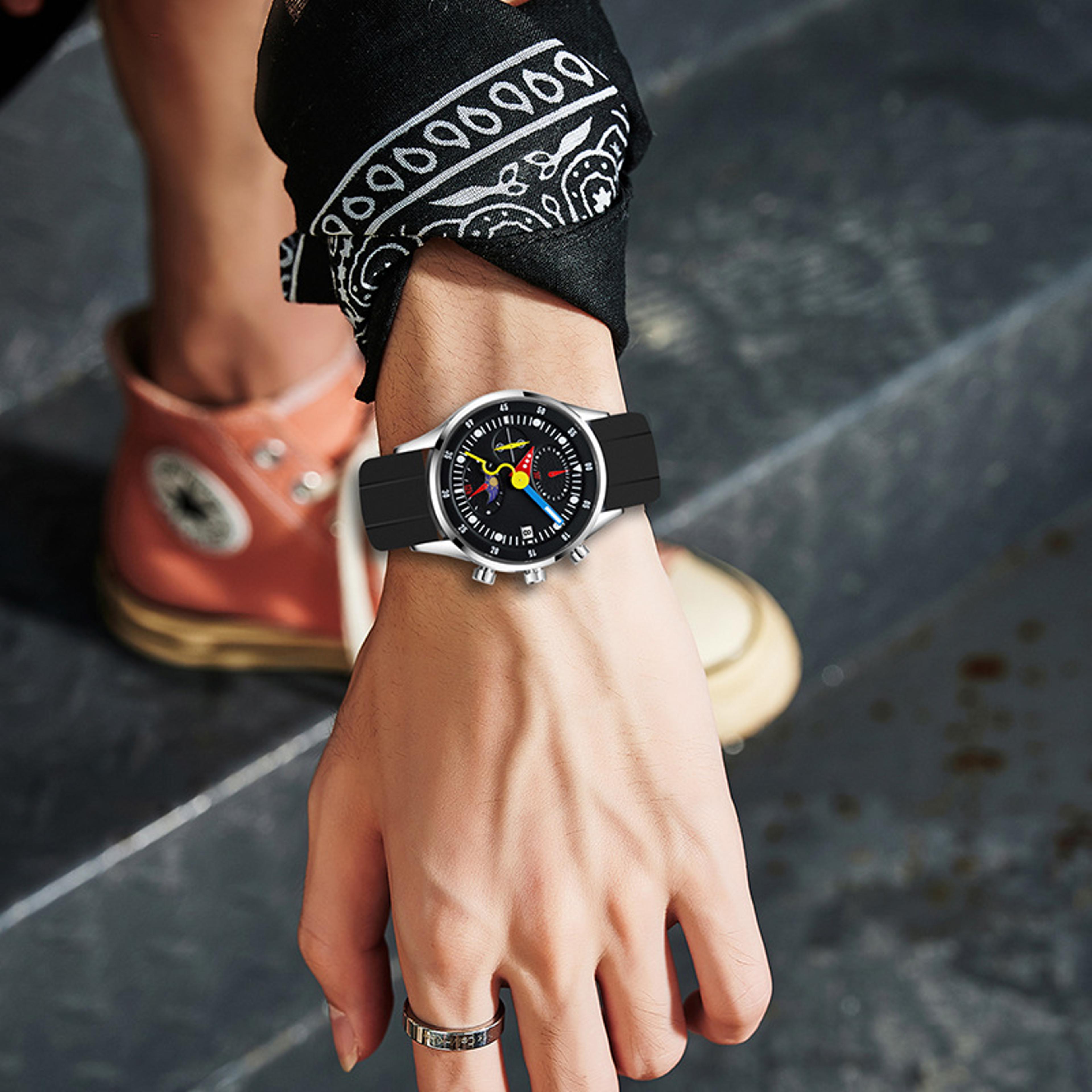 niche moon phase watch for men multifunction quartz wristwatch with creative dial design
