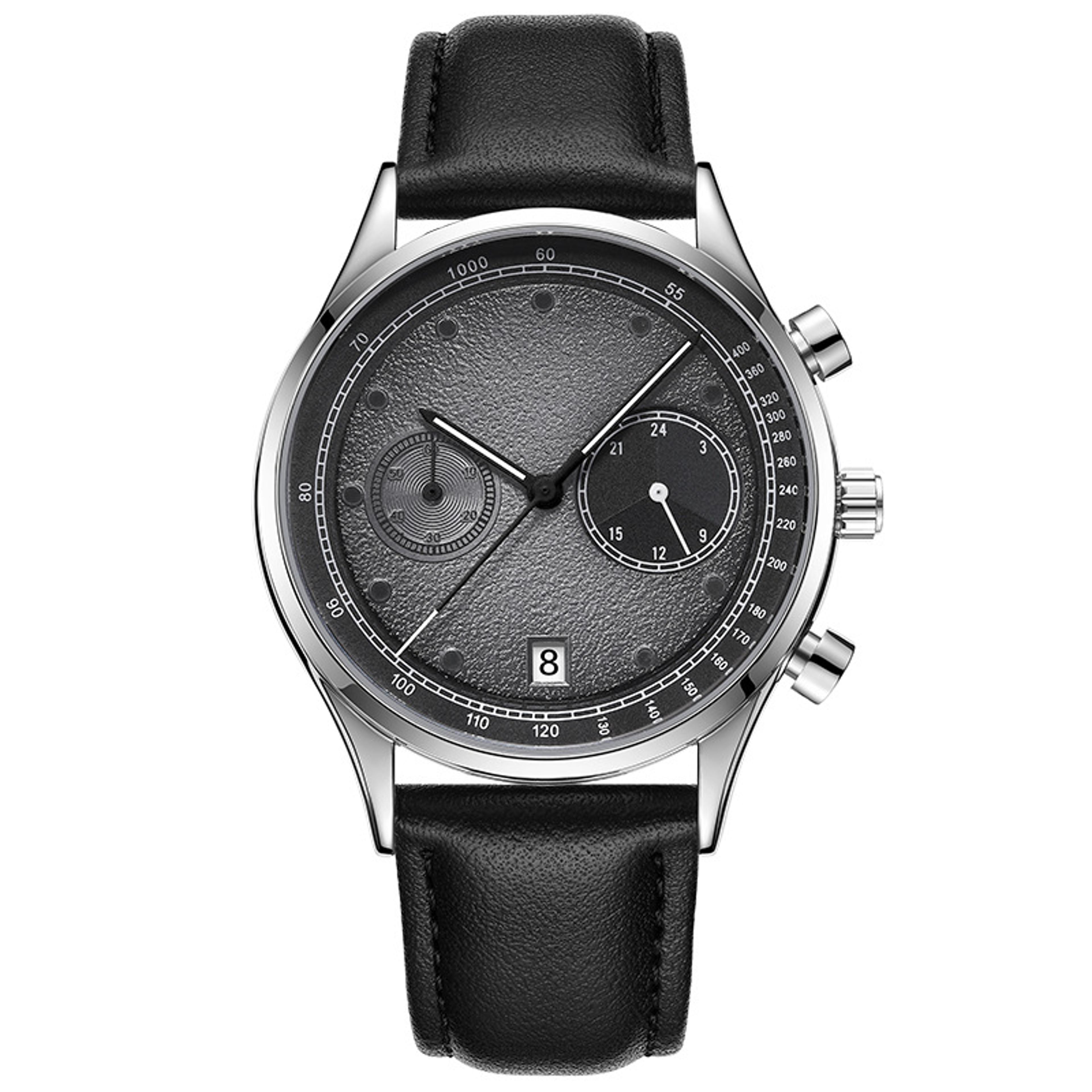 watermelon red dial quartz watch for men with leather strap and multifunction design
