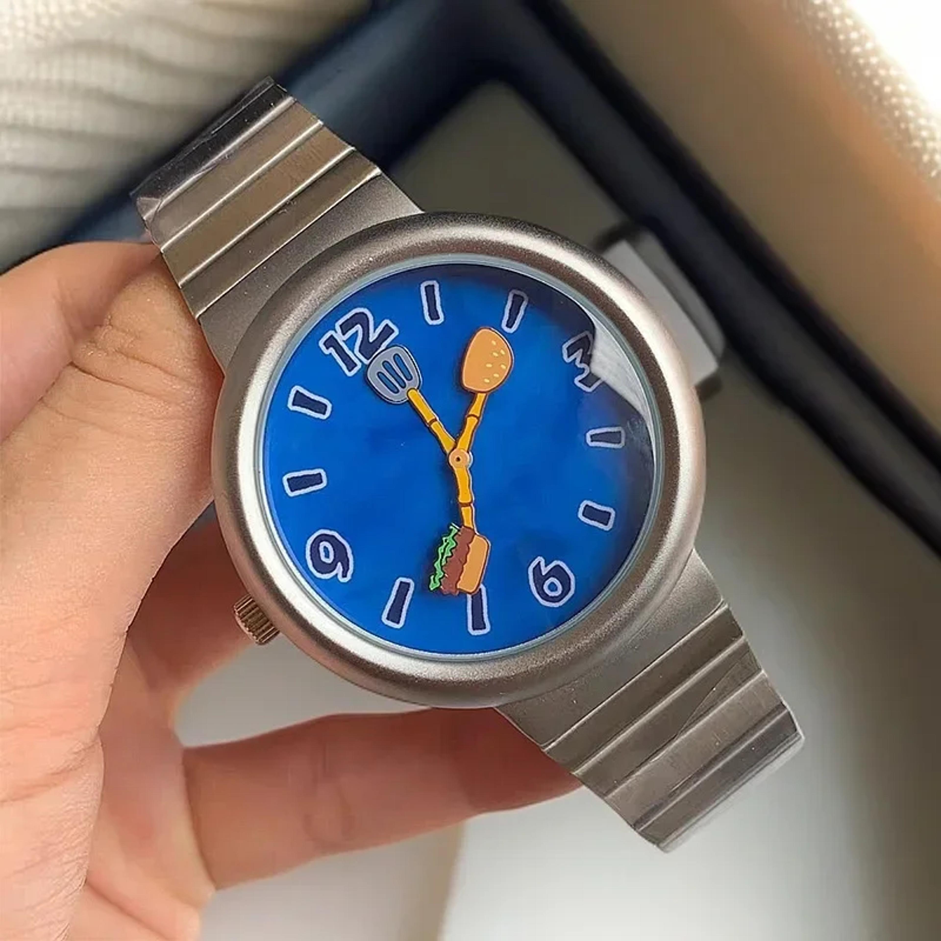 hamburger pattern quartz watch for men creative novelty wristwatch unique fashion design