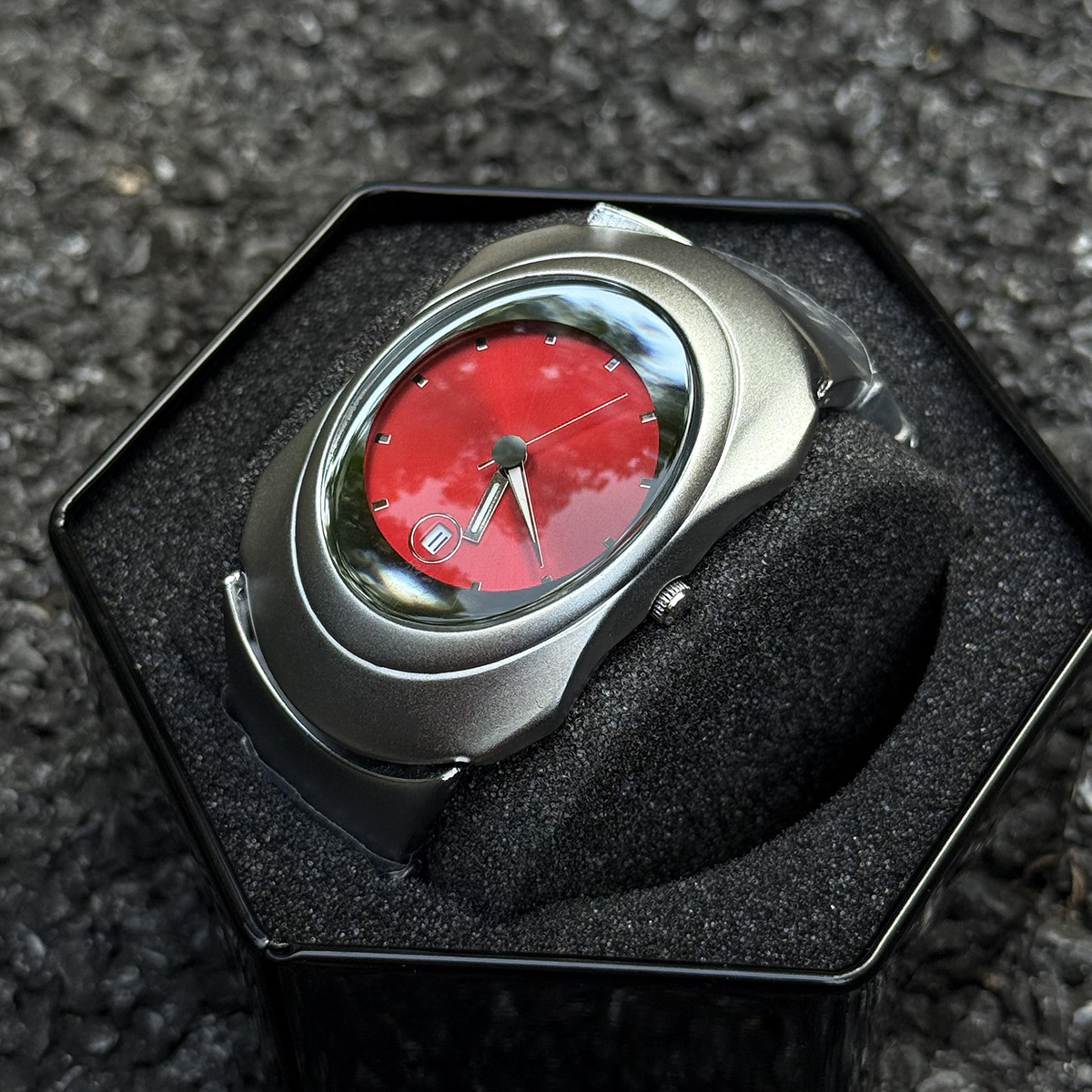 alien blade quartz watch for men futuristic steel statement wristwatch