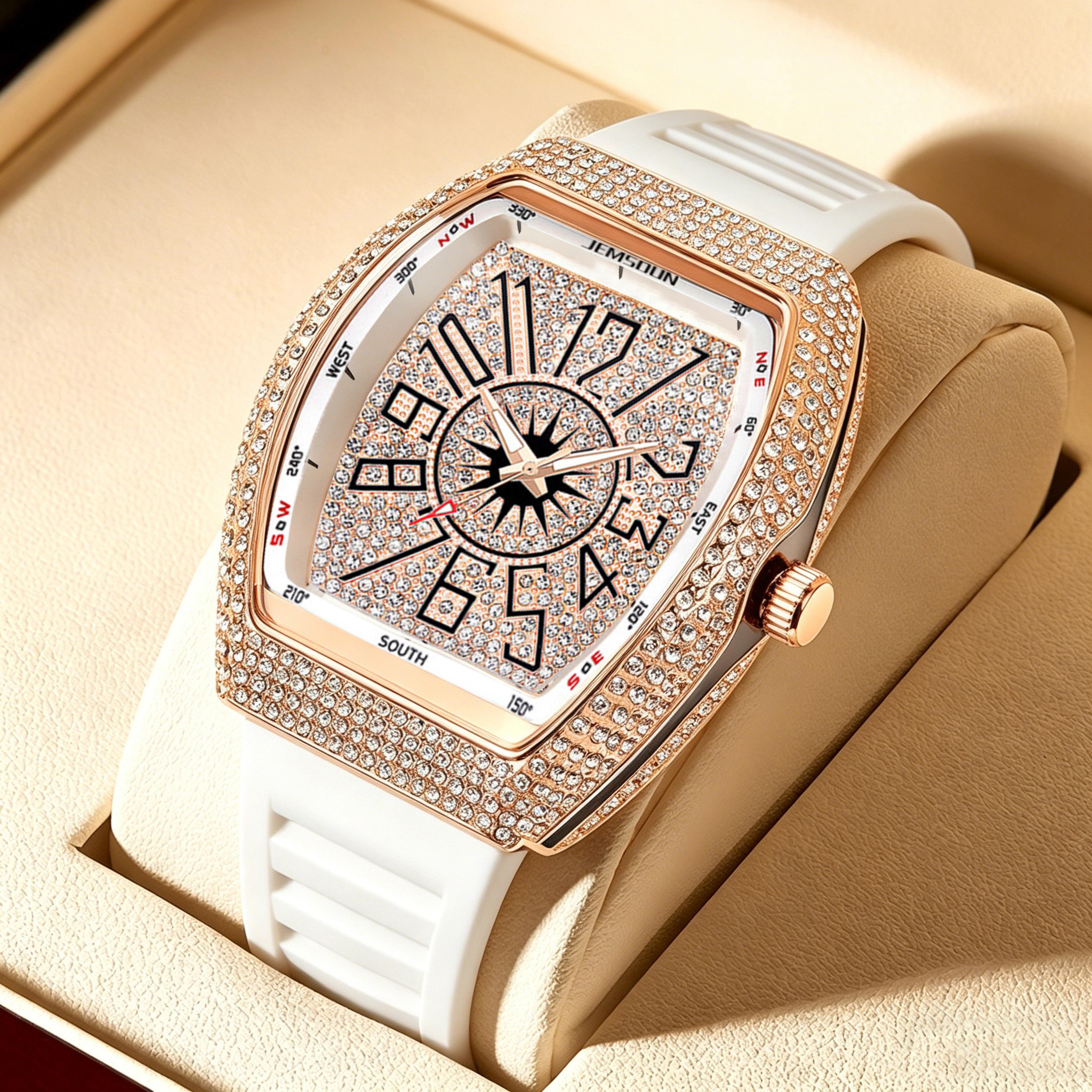 iced out quartz watch for men full diamond hip hop bling wristwatch