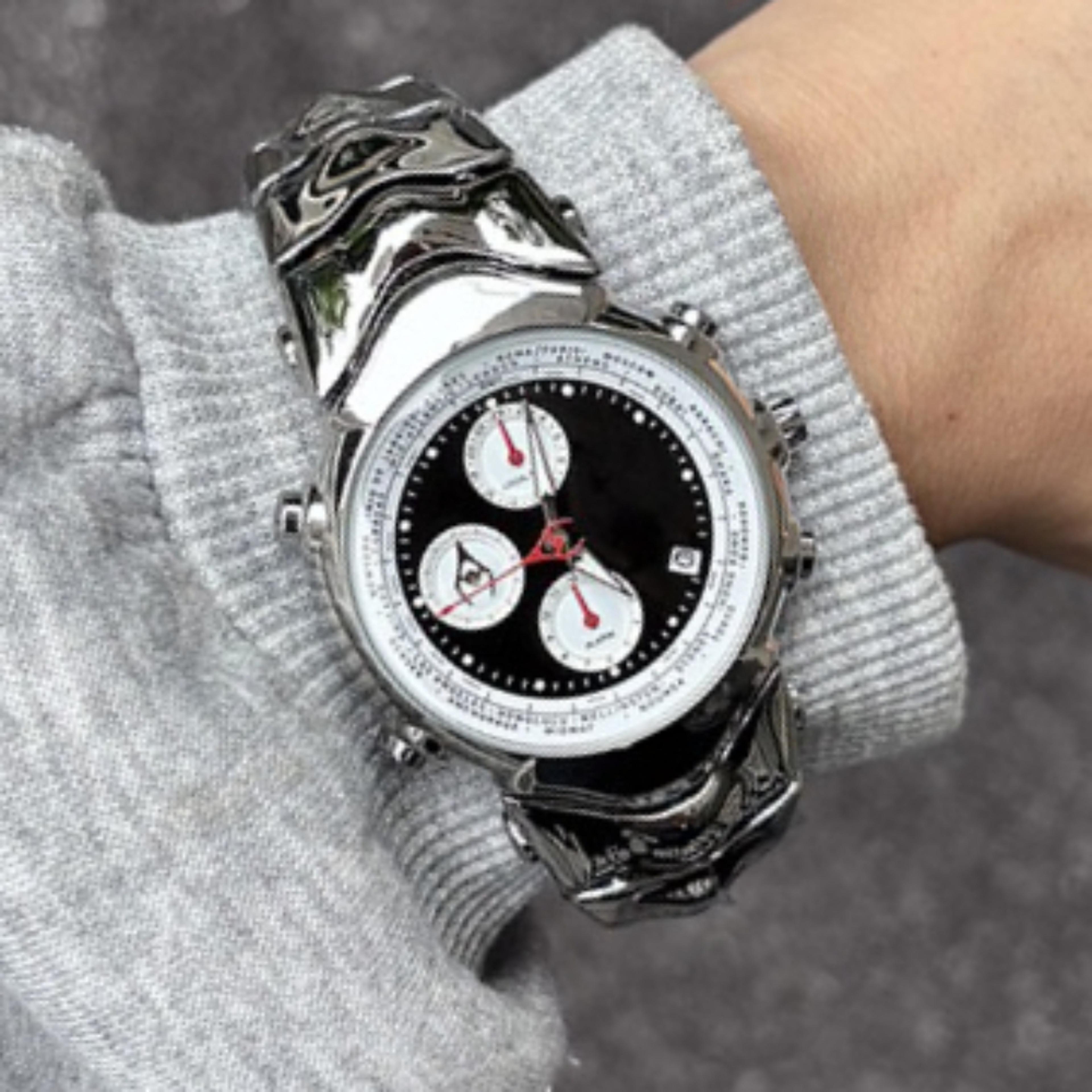 creative alien dial mens quartz watch six needle steel fashion wristwatch