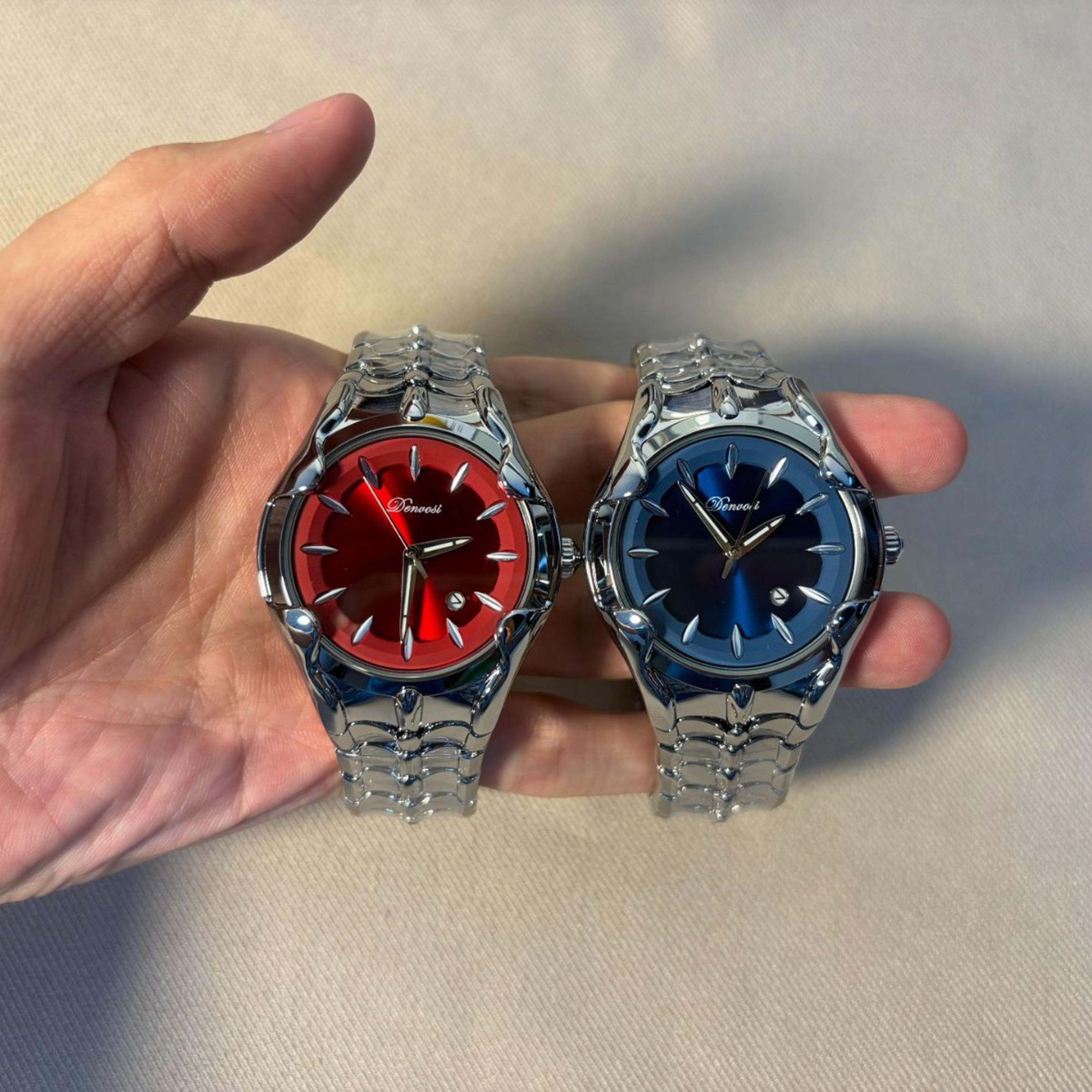 red punk style mens quartz watch waterproof luminous stainless steel date watch