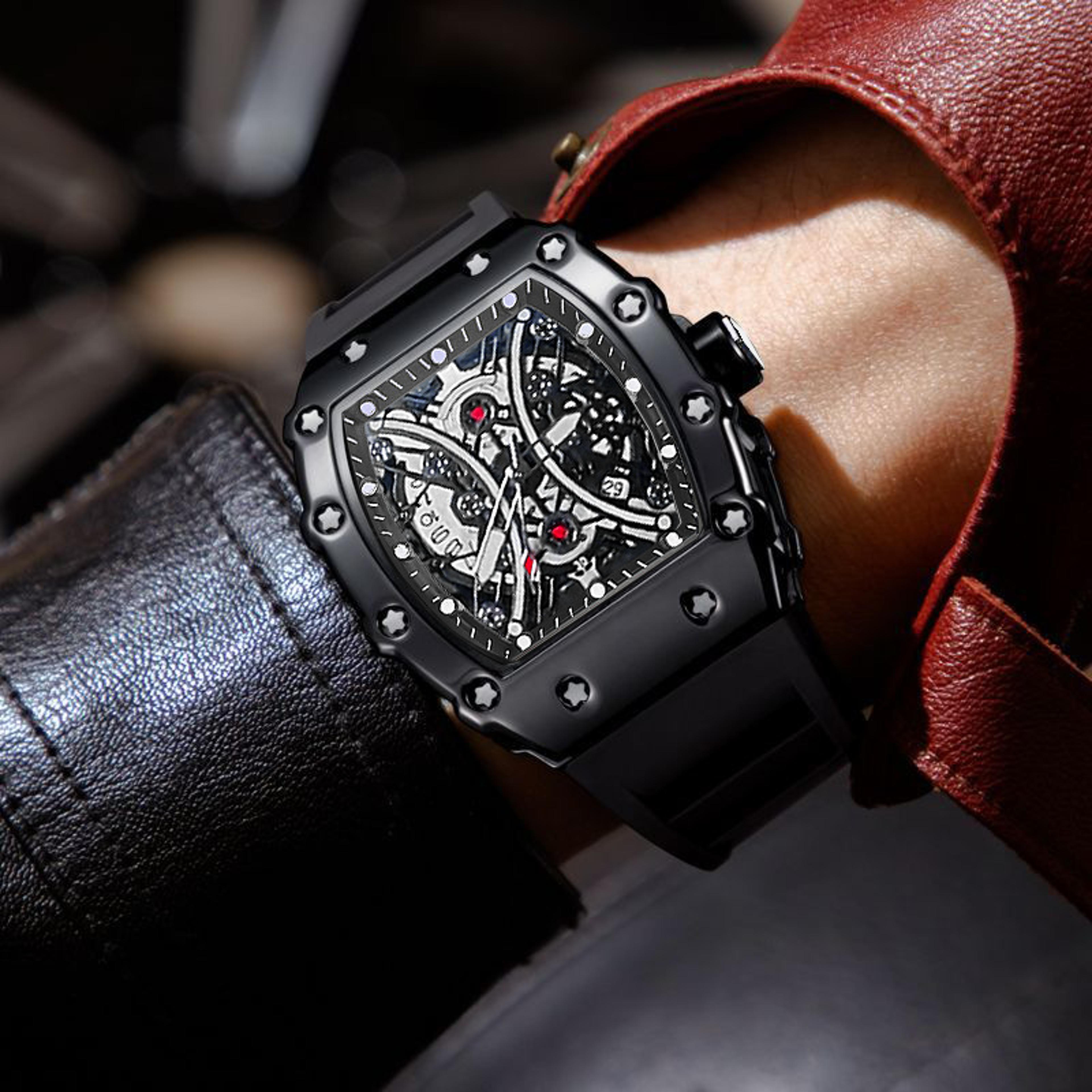 classic hollow quartz watch for men waterproof silicone strap luxury wristwatch