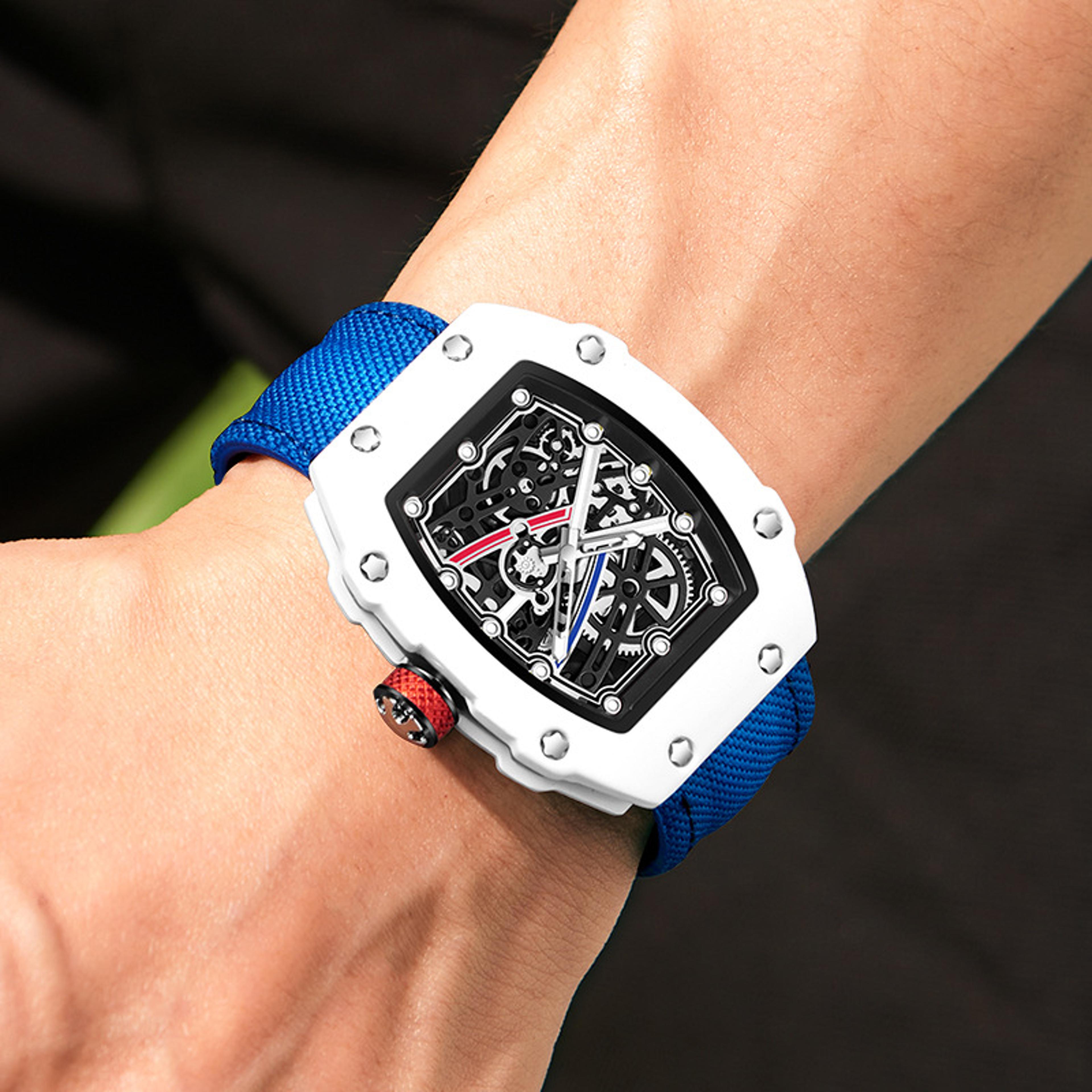 ultra thin barrel shaped mens quartz watch with luminous dial waterproof design and nylon strap