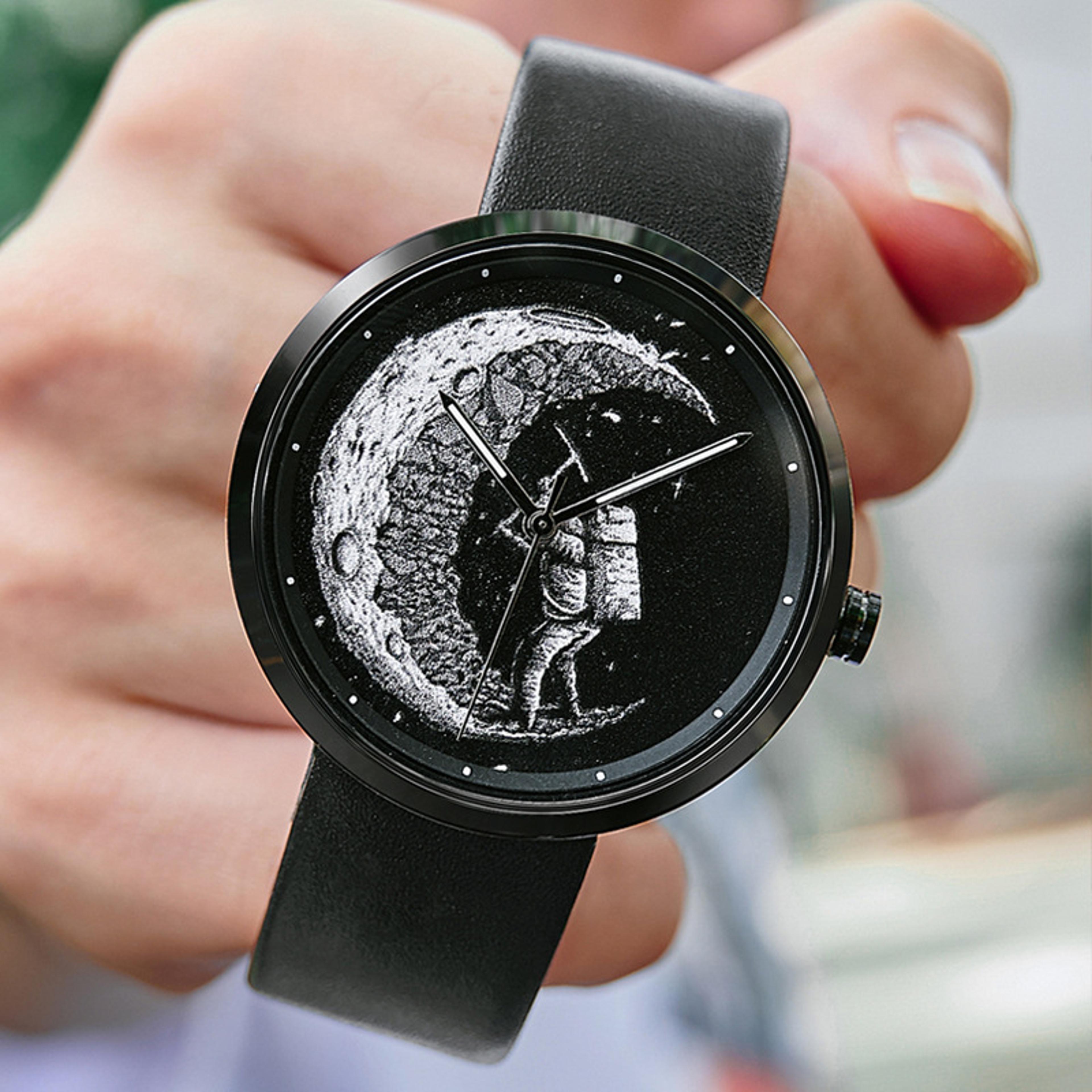 astronaut pioneer luminous quartz watch for men with leather strap