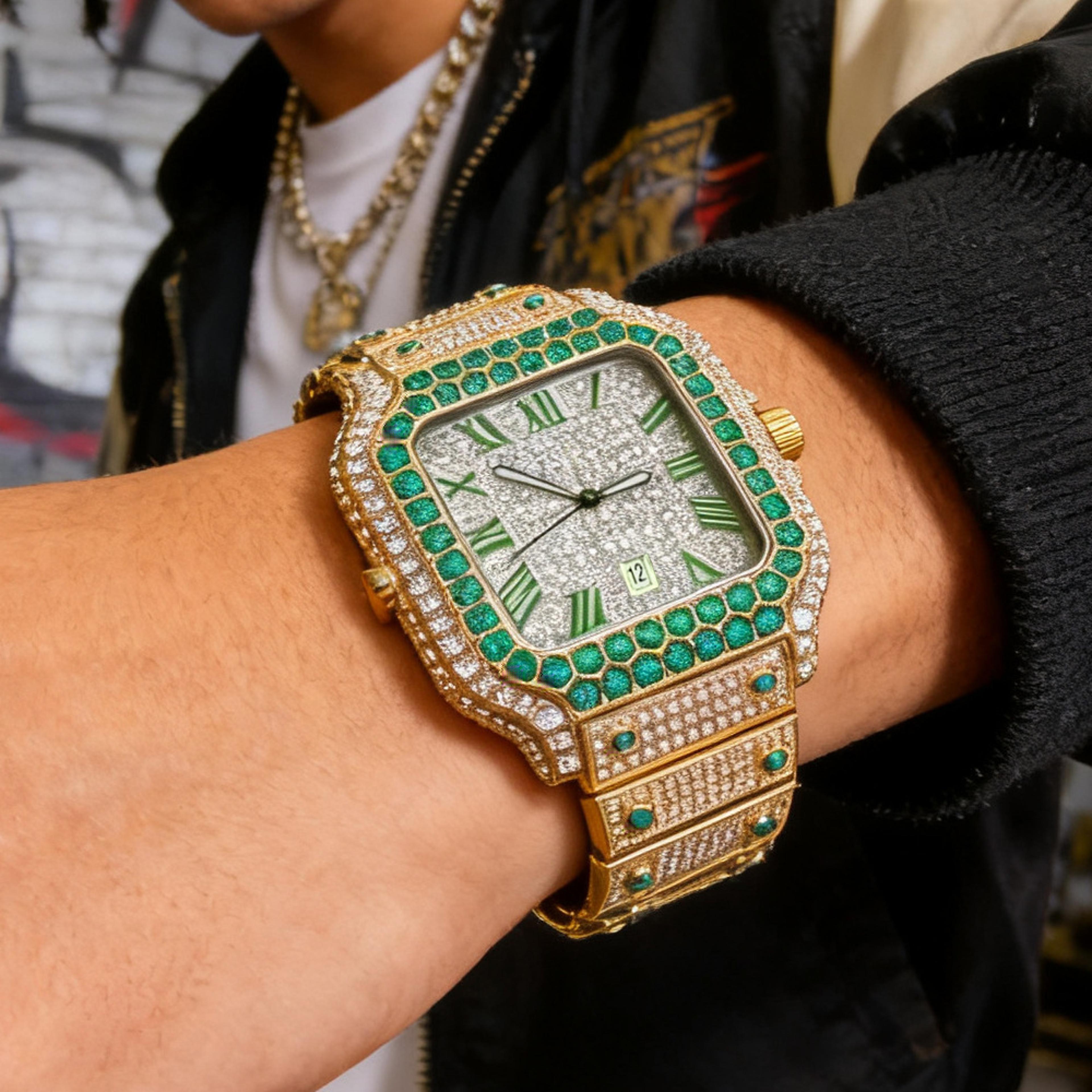 full diamond iced out watch for men stainless steel quartz hip hop watch