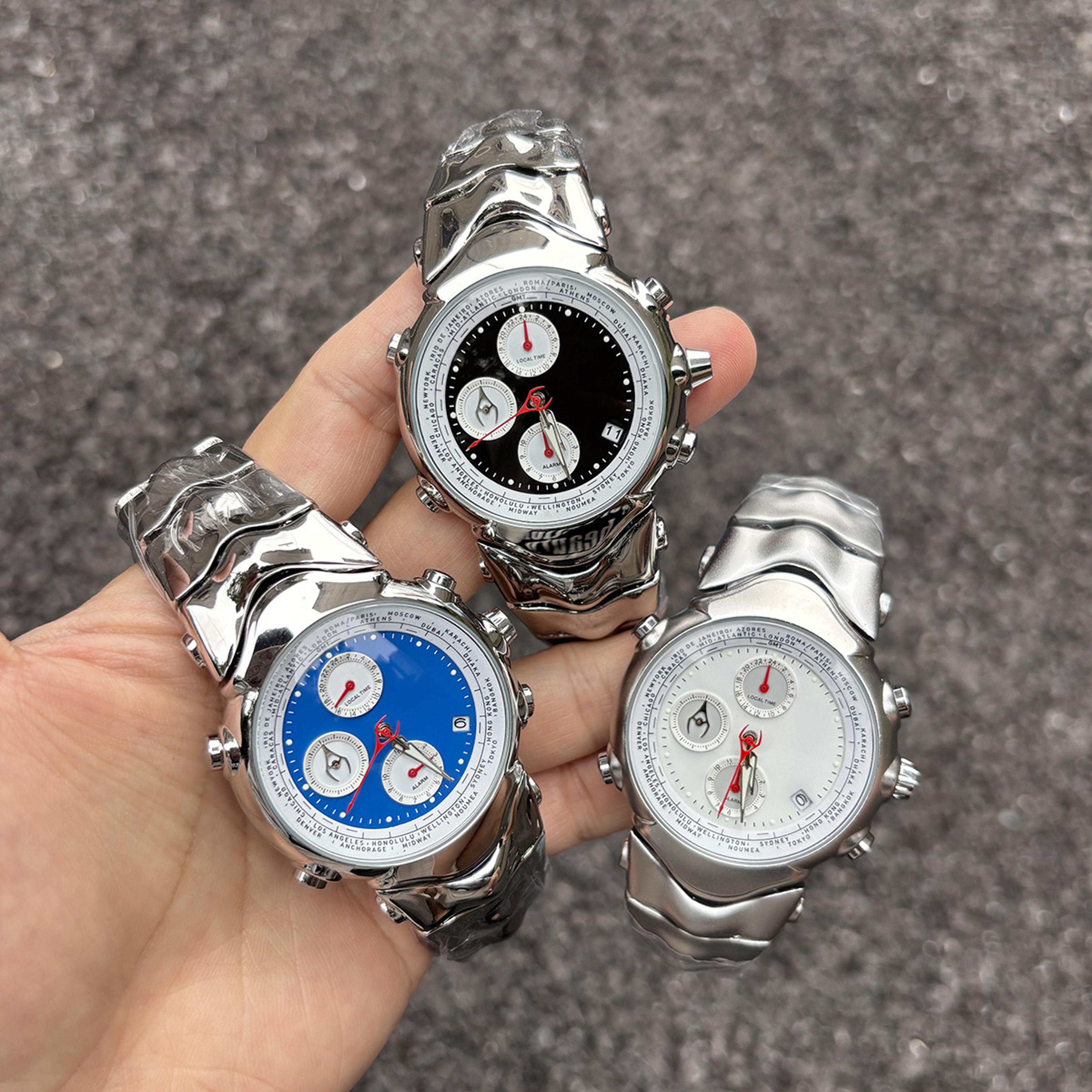 alien dial six hand quartz watch for men unique steel fashion wristwatch