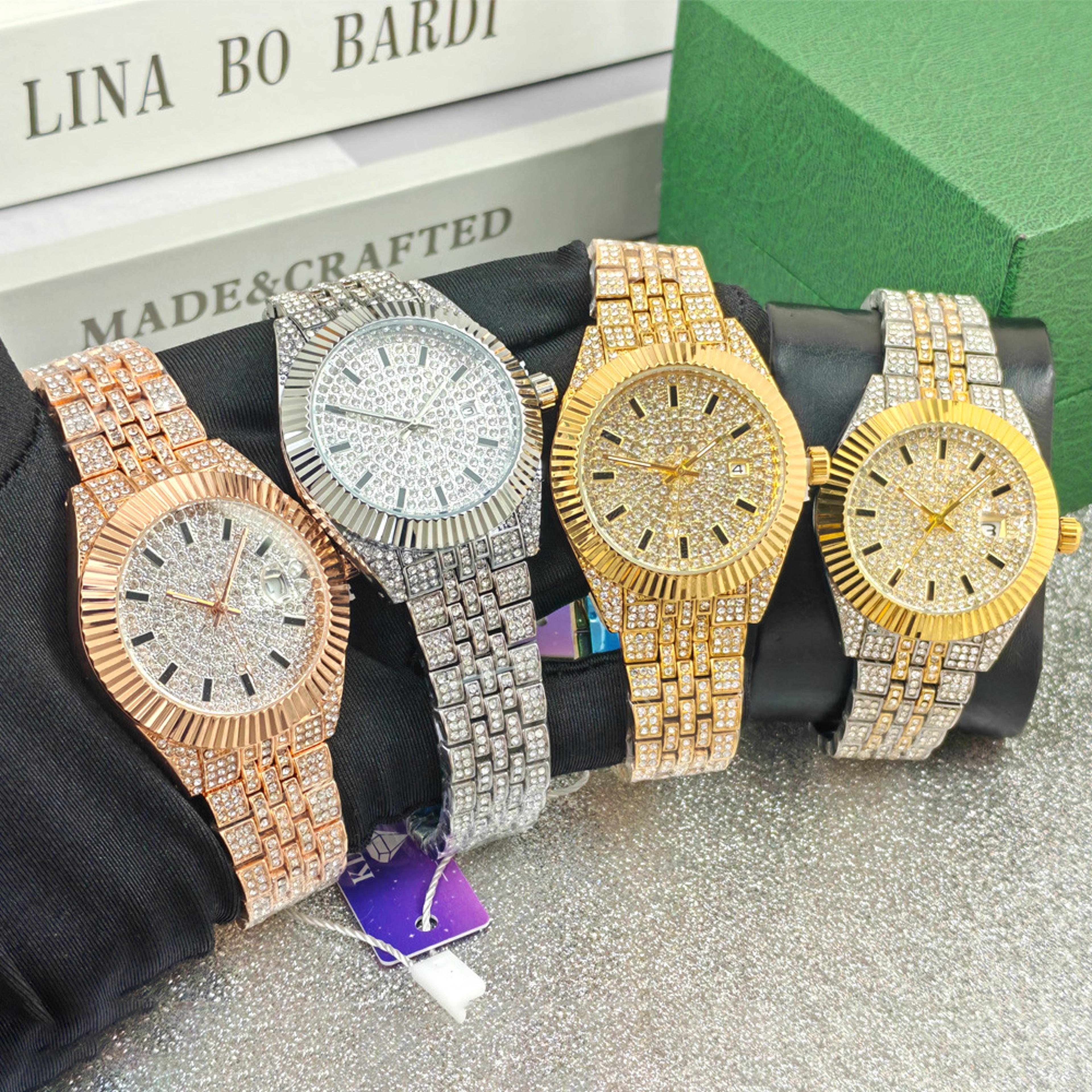 luxury iced out watch for men stainless steel quartz diamond style timepiece