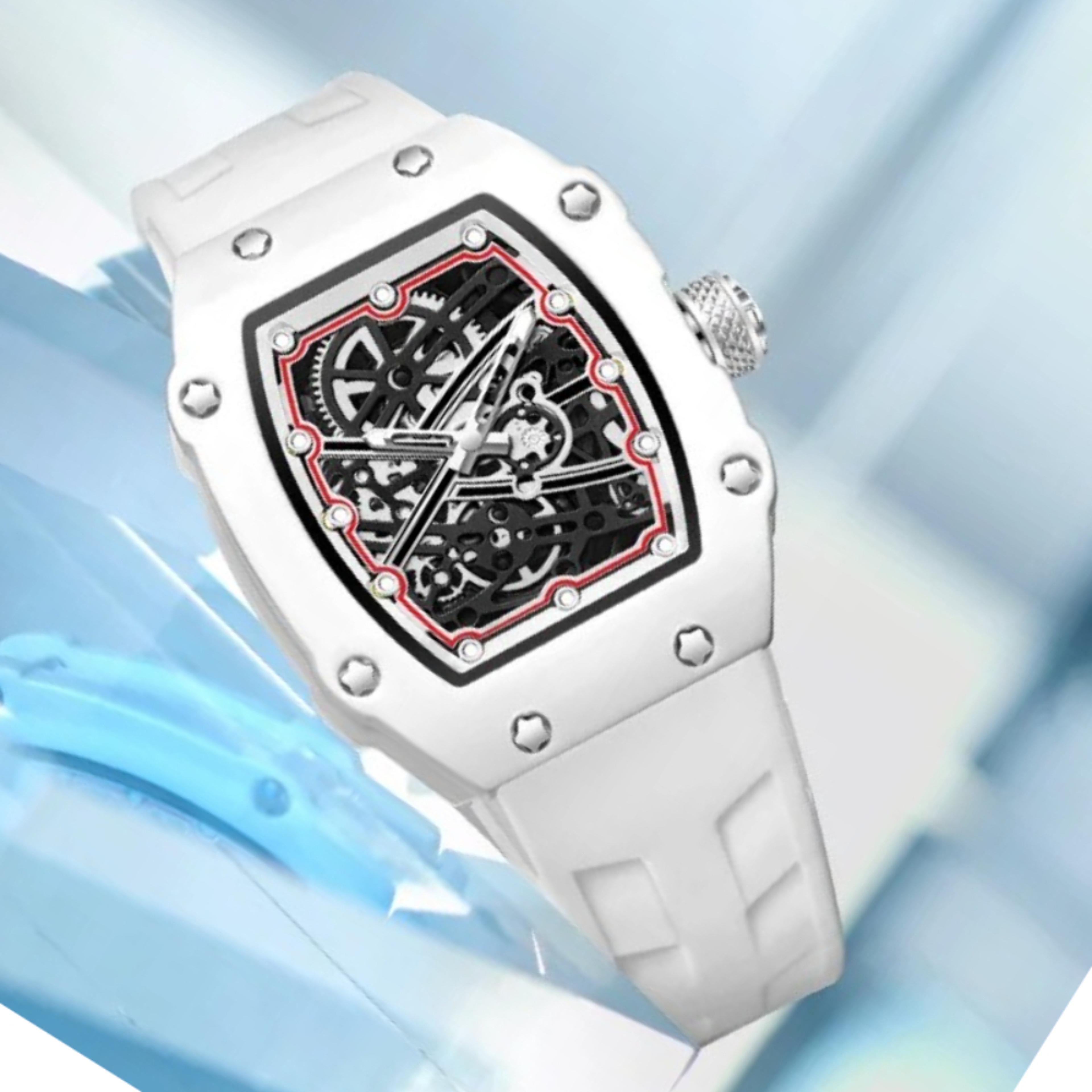 ultra thin tonneau quartz watch for men with luminous hollow dial