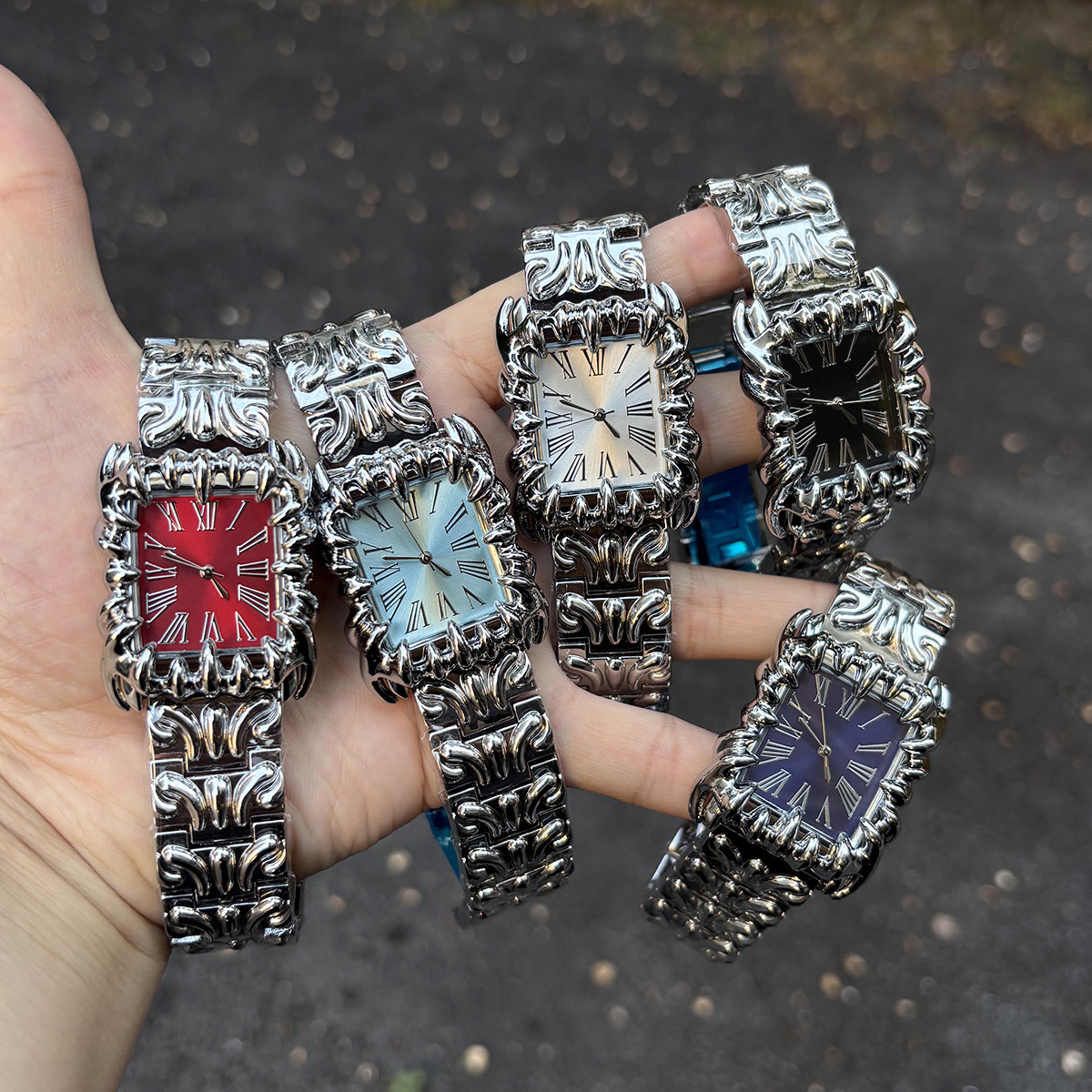 demon claw square quartz watch for men gothic statement wristwatch