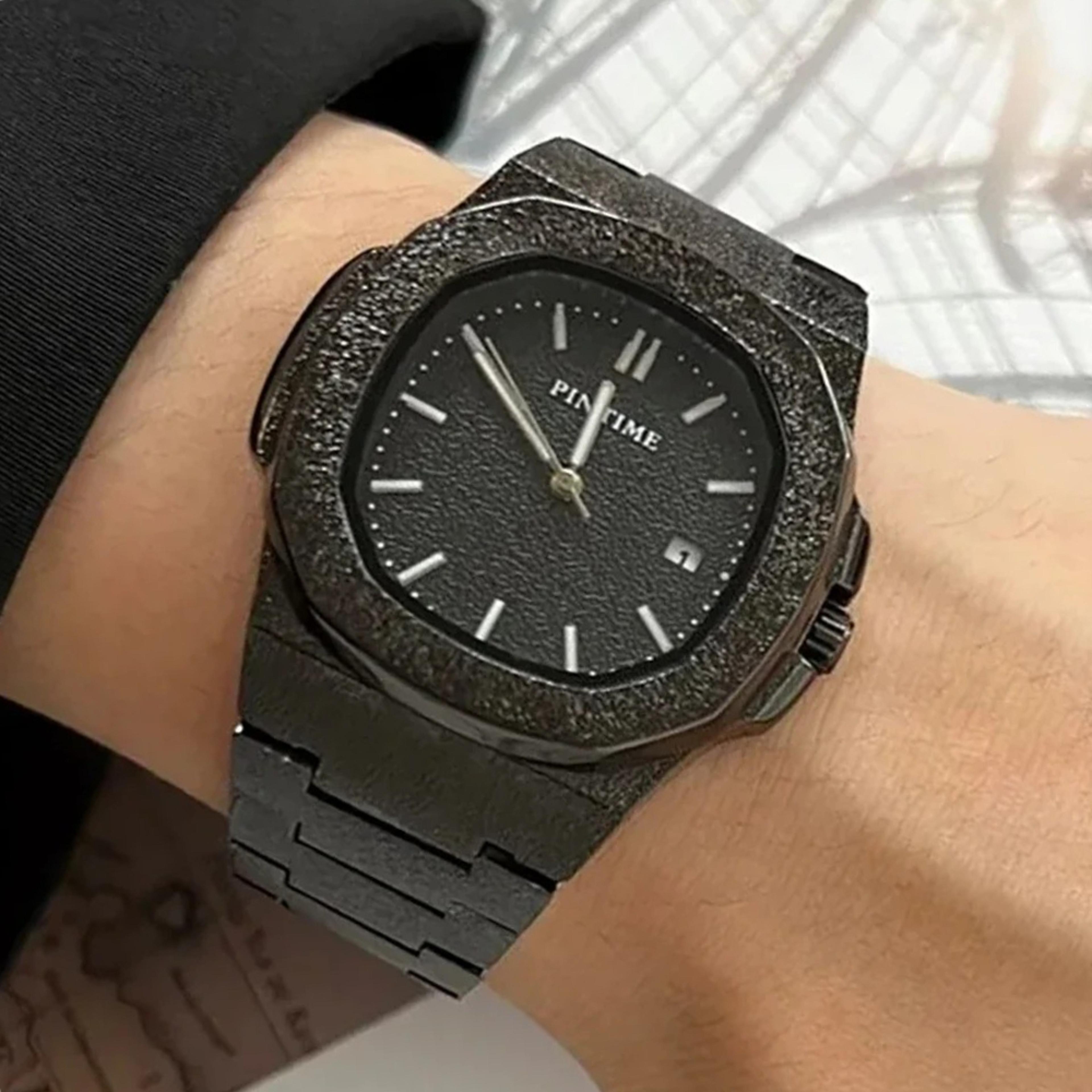 classic silver black matte mens quartz business watch
