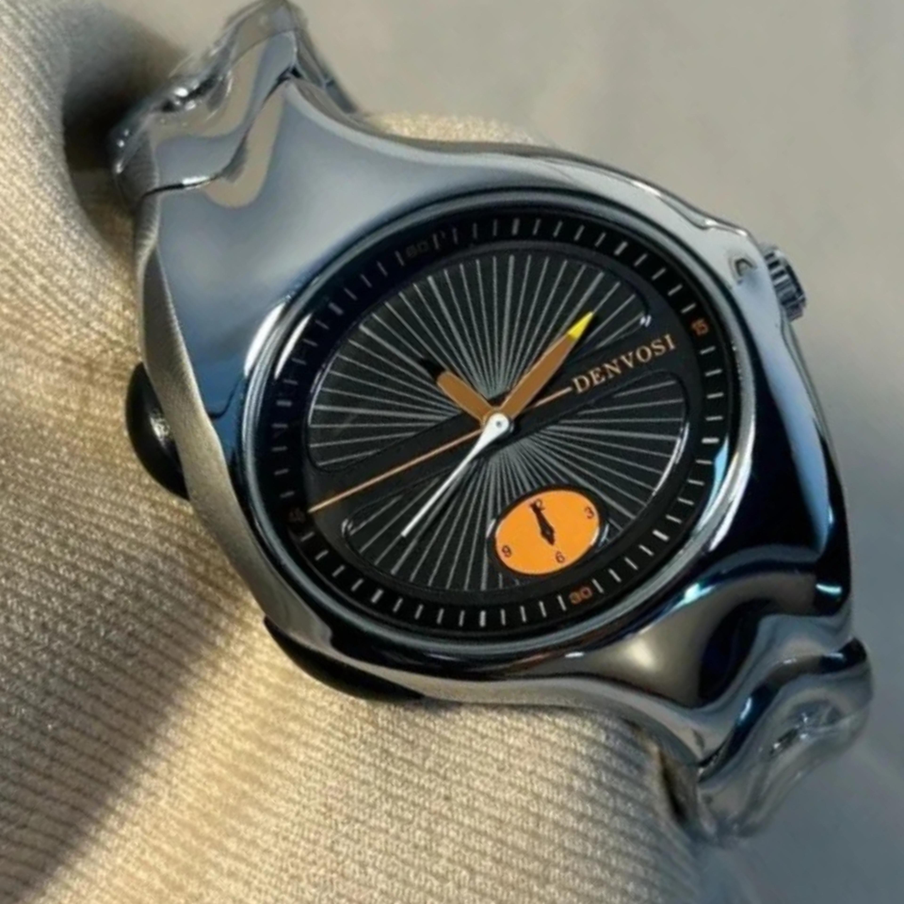 twisted oval quartz watch for men medieval steel statement wristwatch