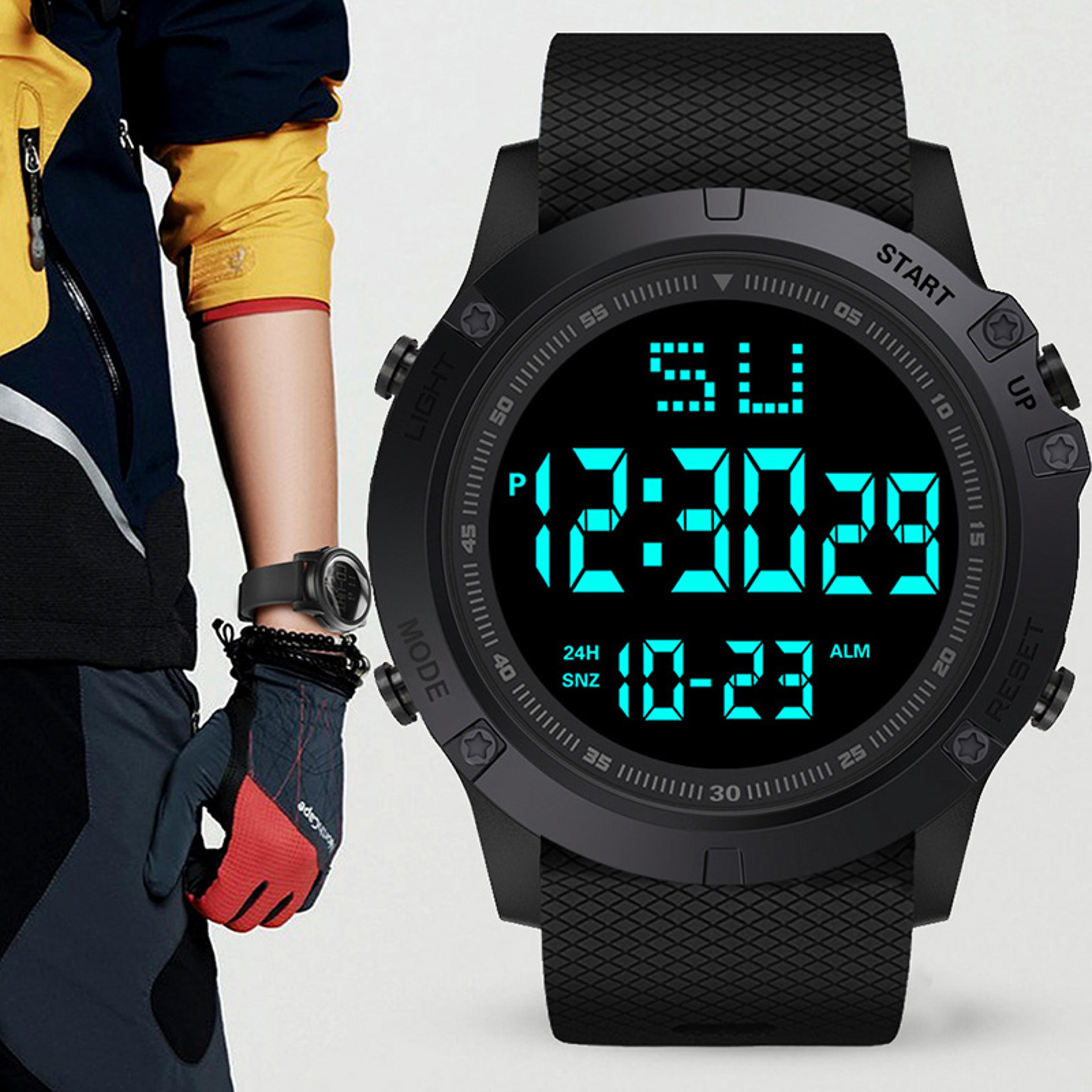 multifunction waterproof digital sports watch with led backlight and big dial