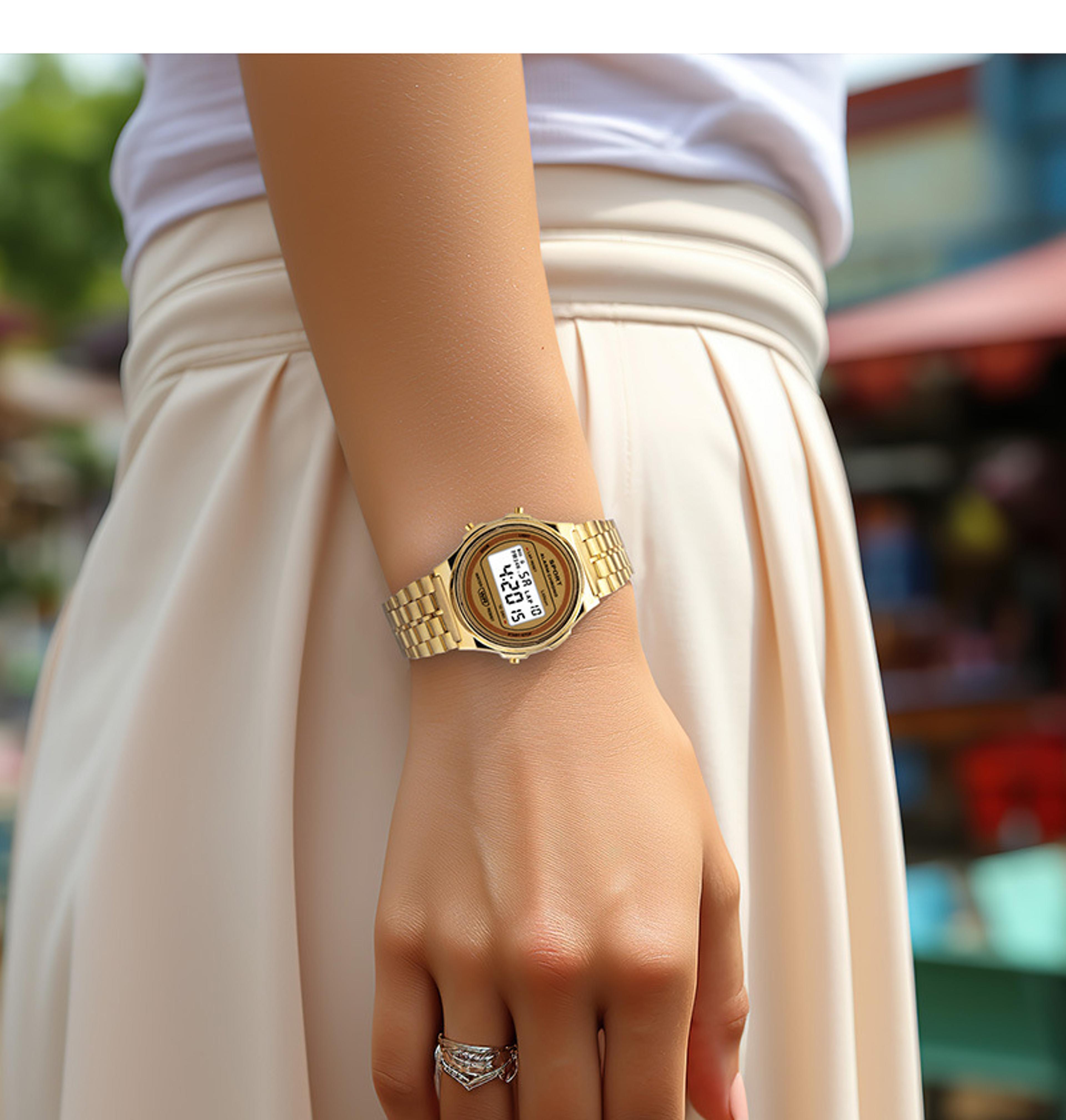 retro led digital watch for women stainless steel sports wristwatch