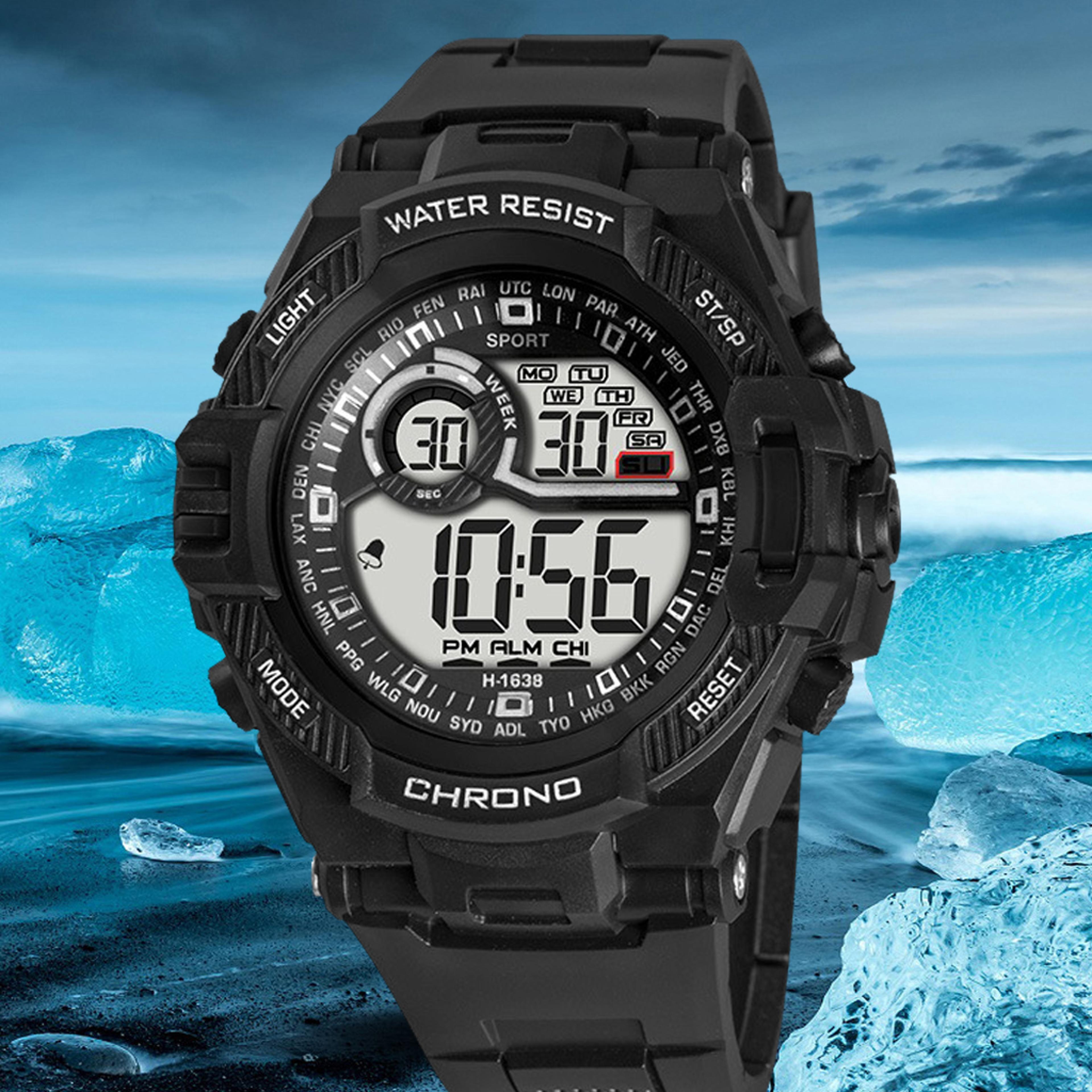 waterproof digital sports watch for men with led display alarm and military style