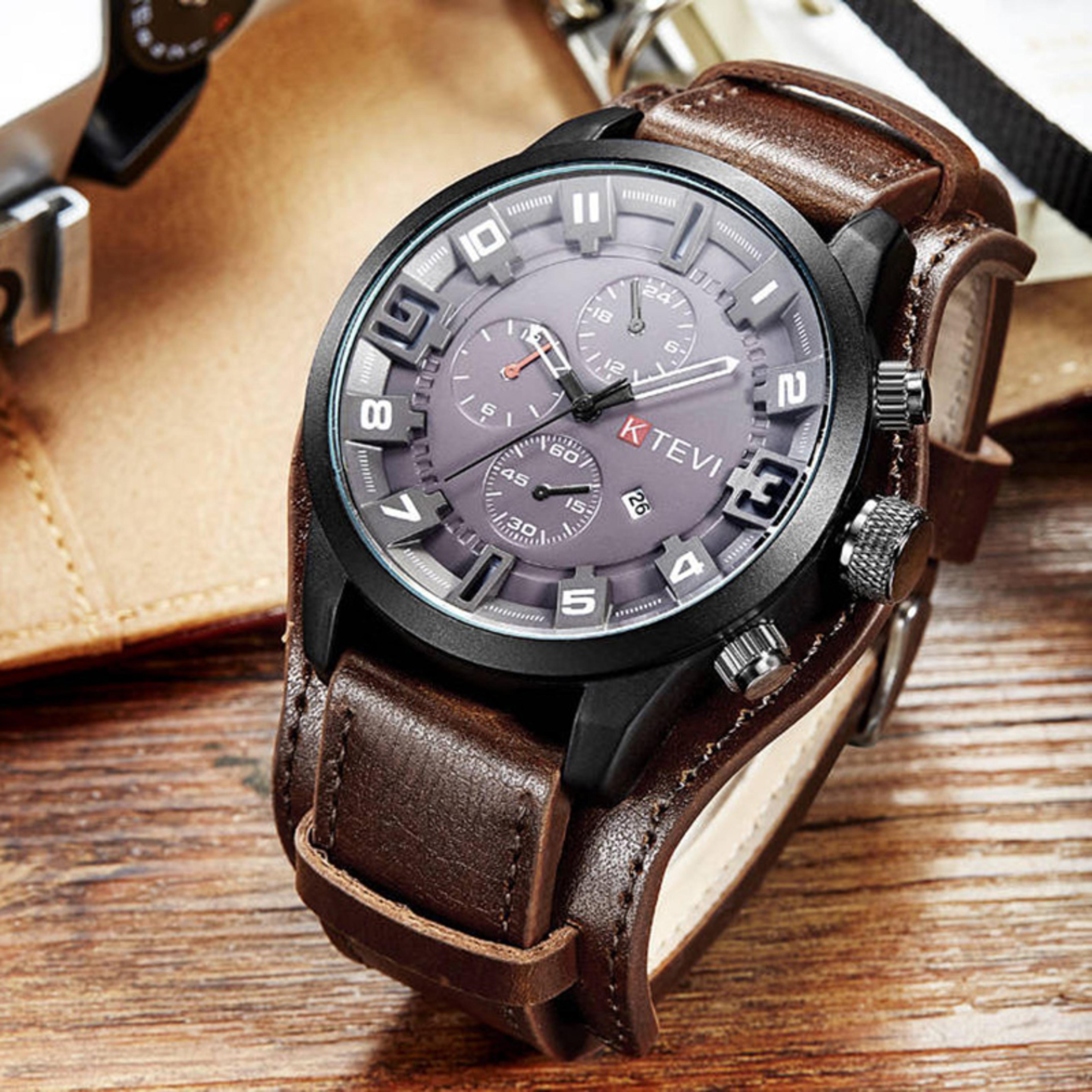 classic mens retro quartz watch big dial leather strap business date wristwatch
