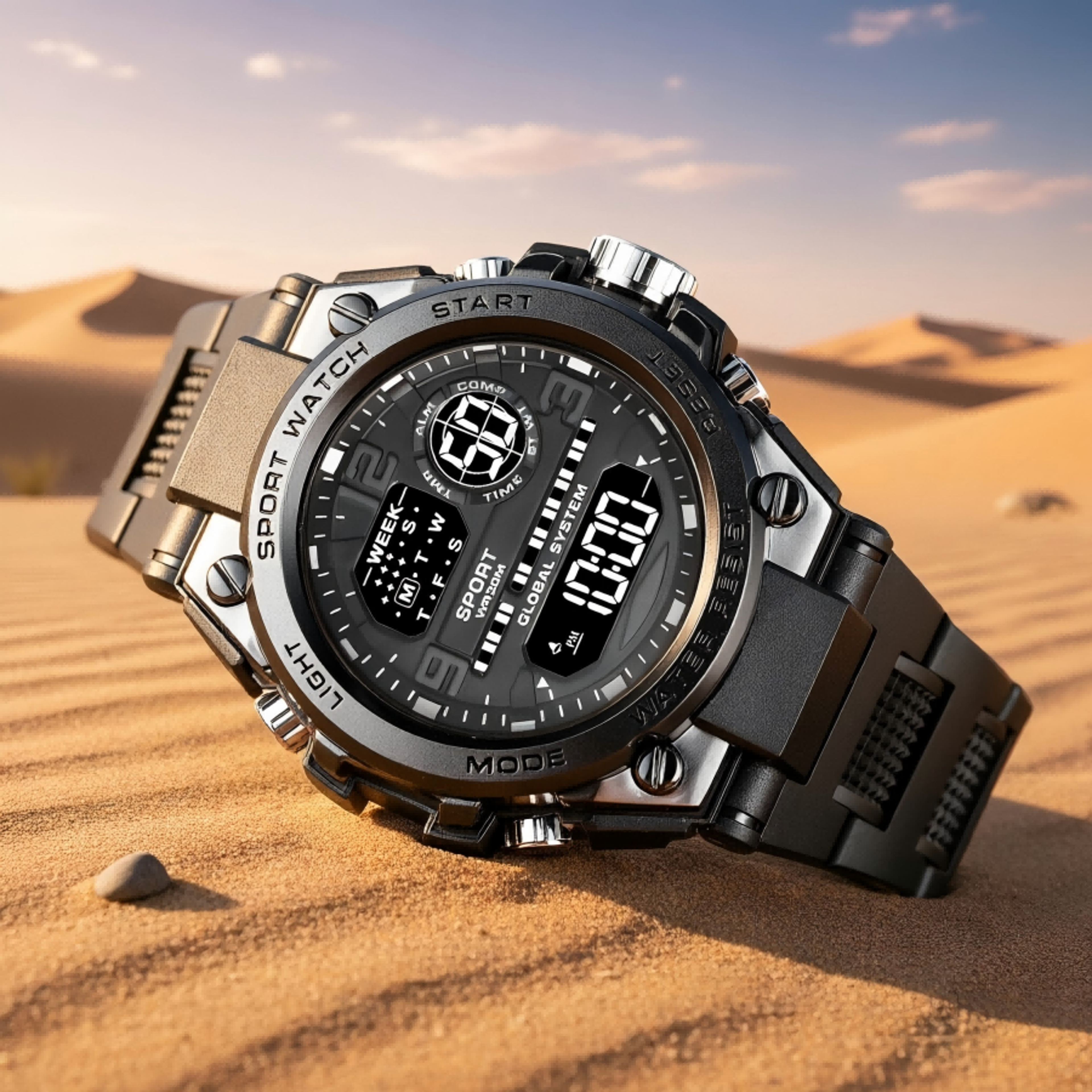waterproof digital sports watch for men with led backlight alarm and multifunction display