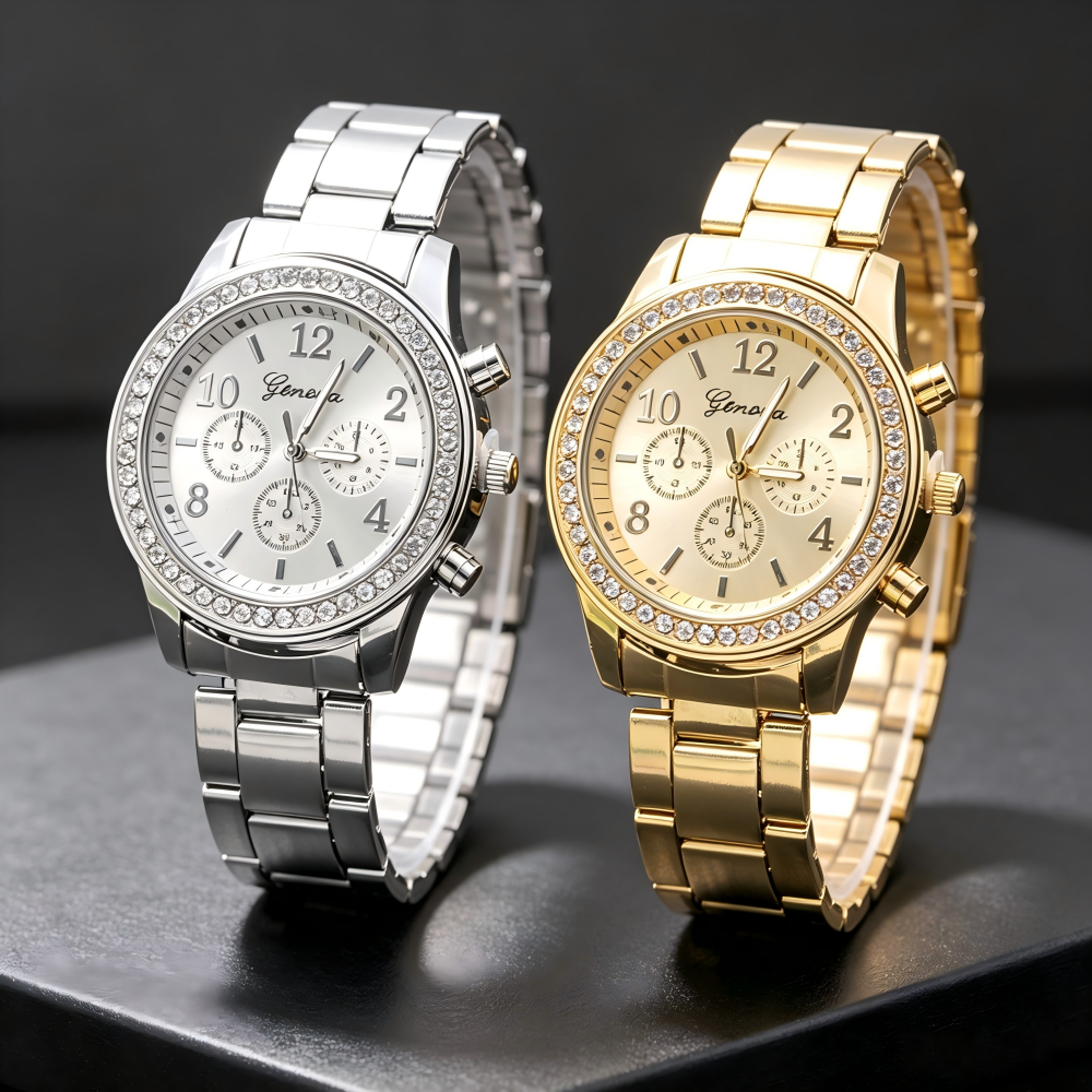 luxury rhinestone womens quartz watch gold steel bracelet wristwatch
