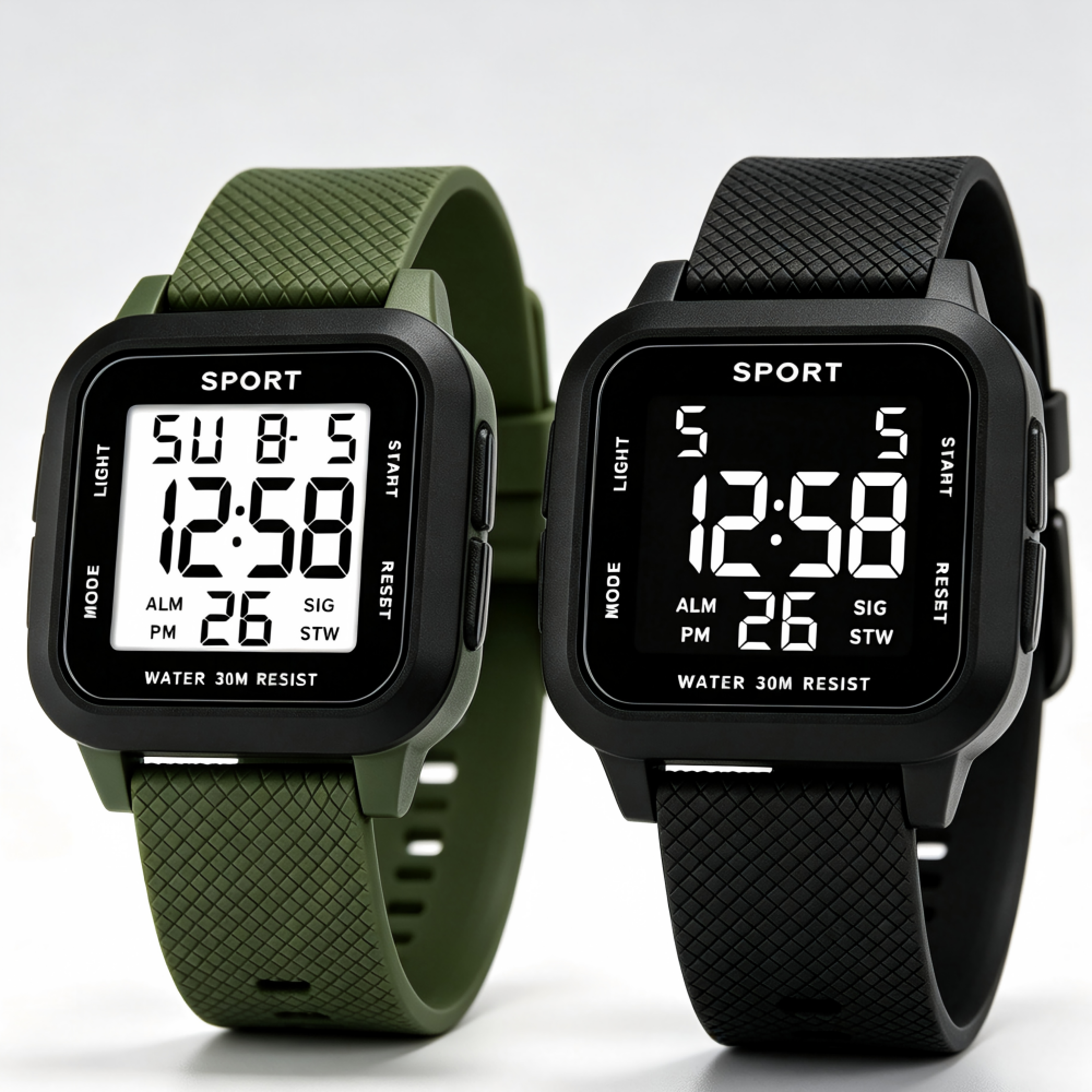 men digital sports watch 3bar waterproof military countdown alarm backlight wristwatch