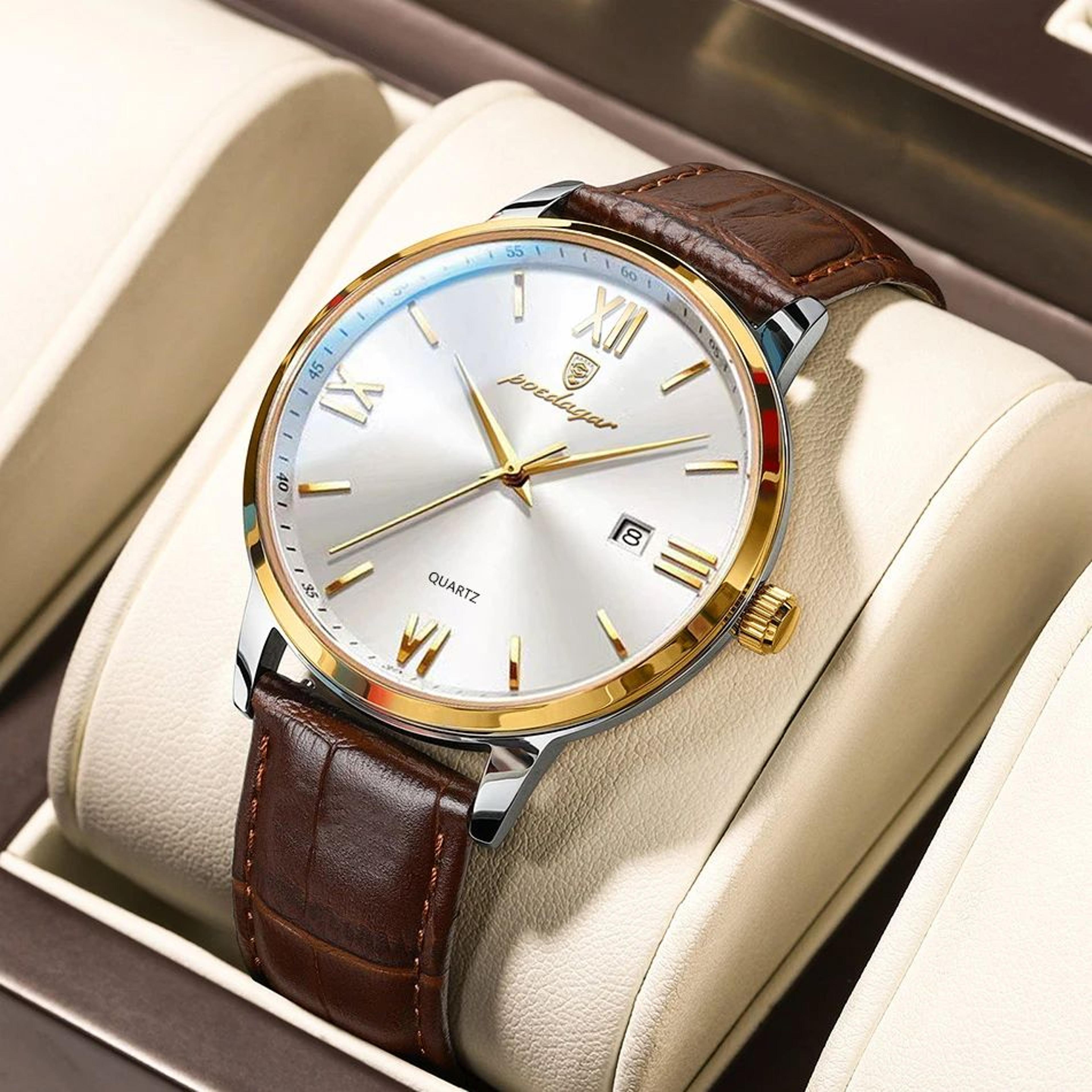 luxury mens quartz watch waterproof luminous leather business watch