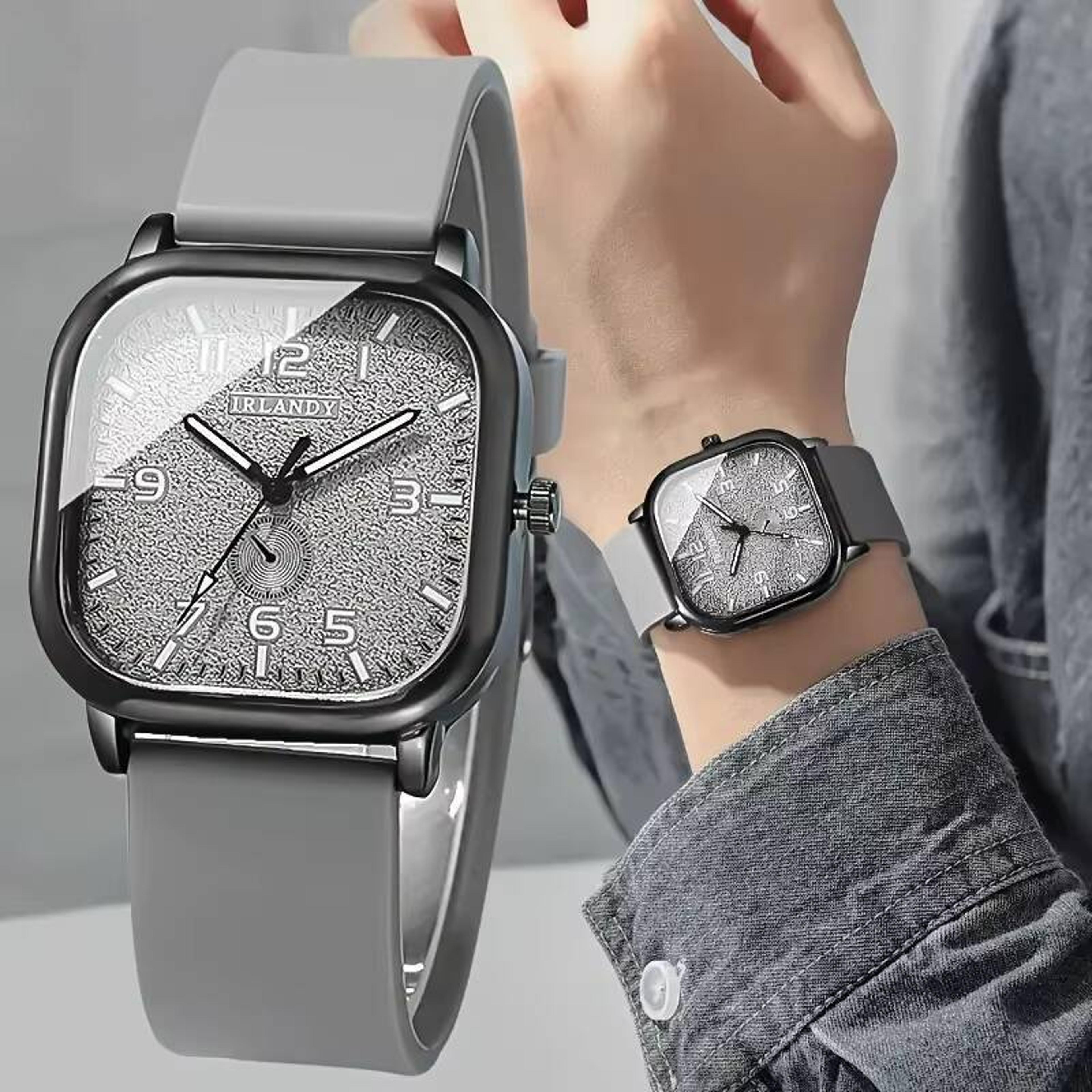 fashion square quartz watch with silicone strap for women men and students