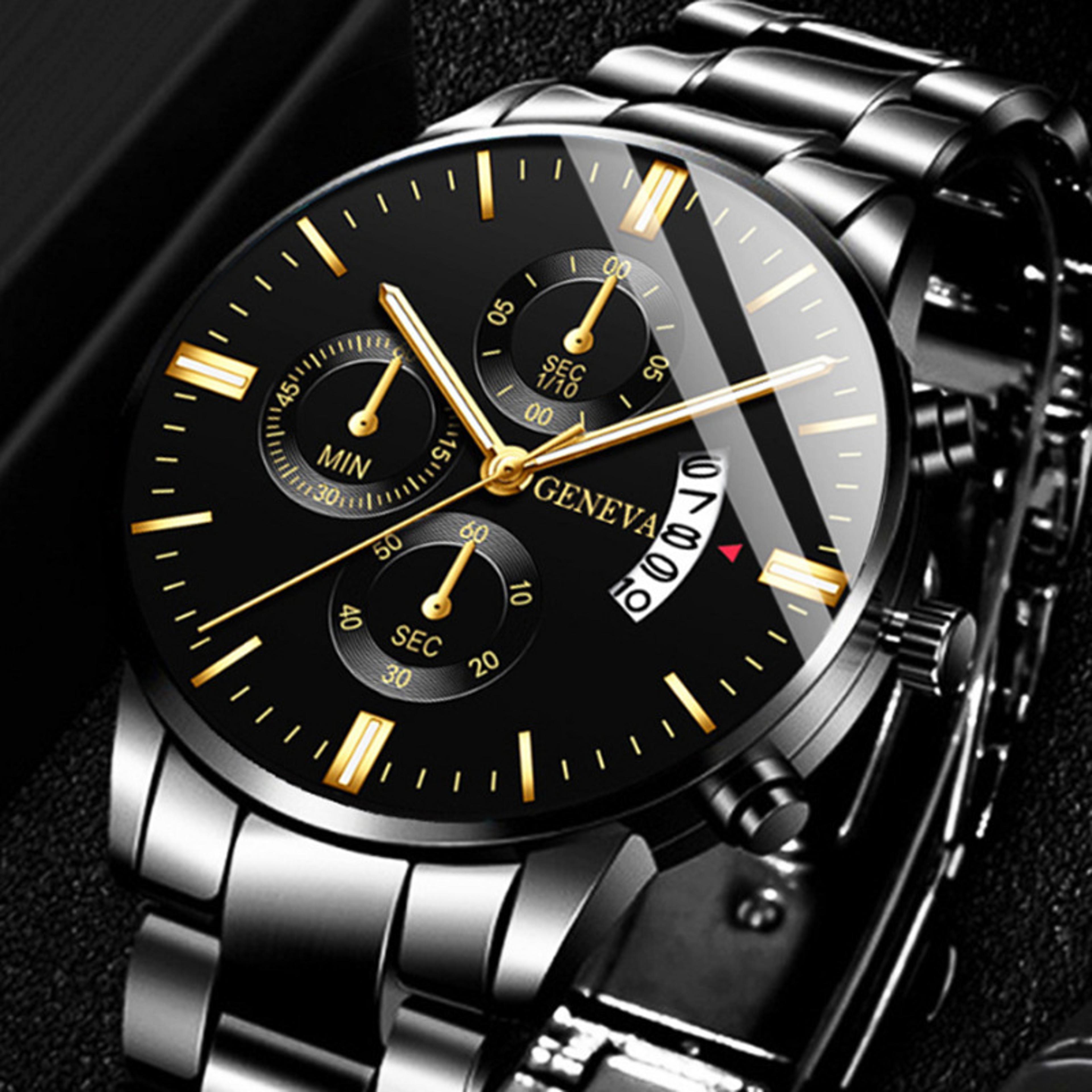luxury mens stainless steel quartz calendar business watch