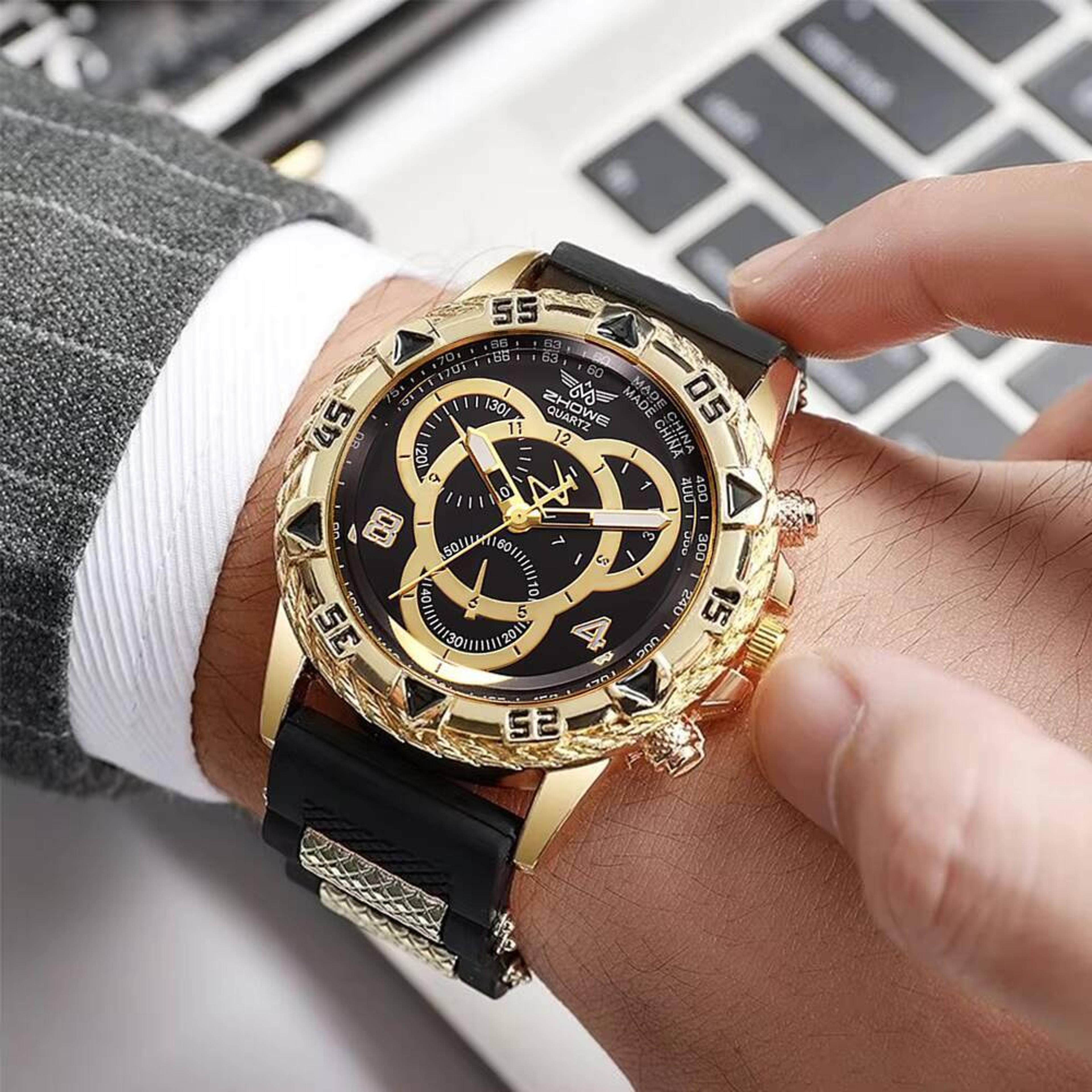 mens sports watch silicone band analog quartz wristwatch