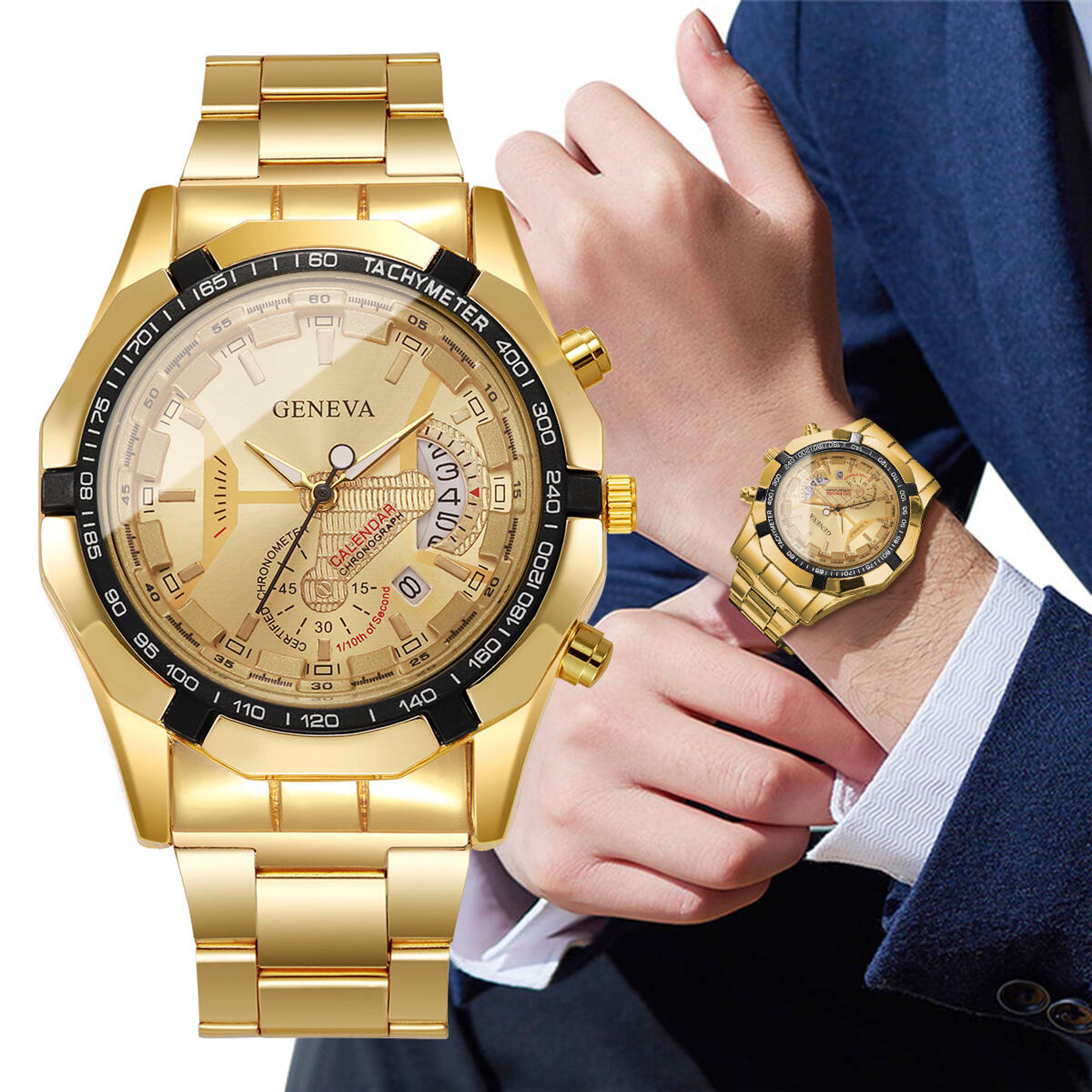 luxury mens quartz business watch large dial calendar watch