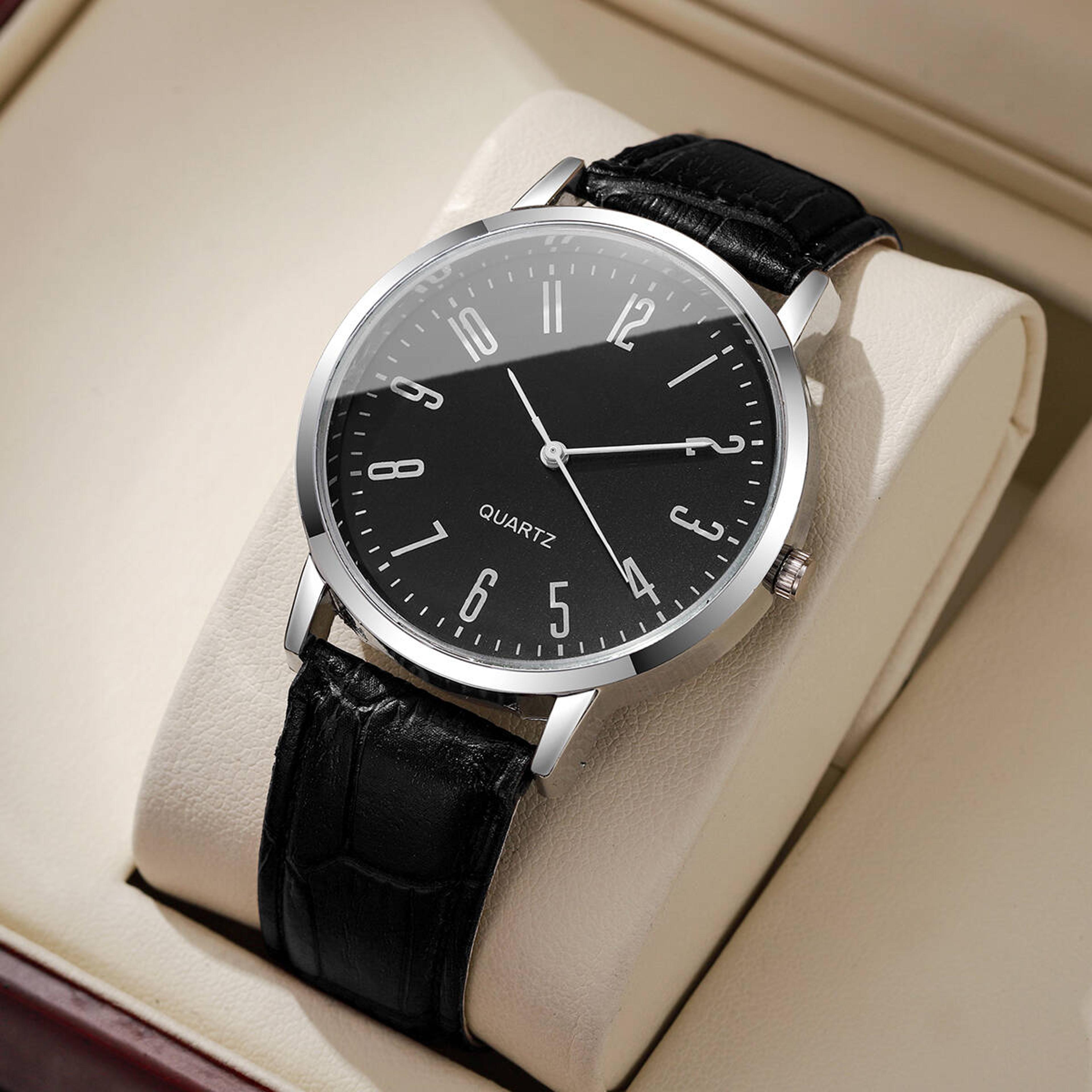 classic mens business quartz watch leather strap analog wristwatch