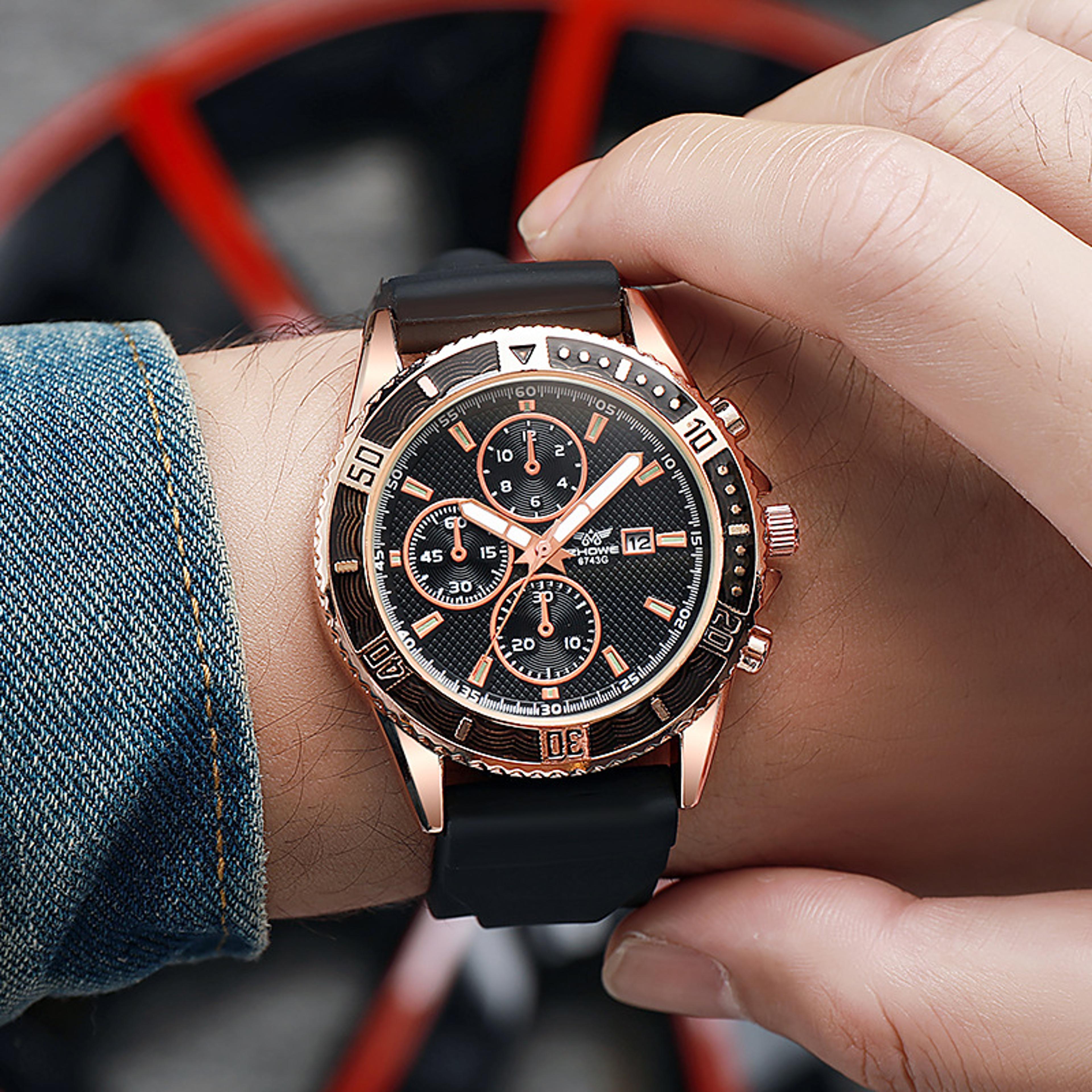 mens silicone strap sports watch with calendar casual business quartz wristwatch